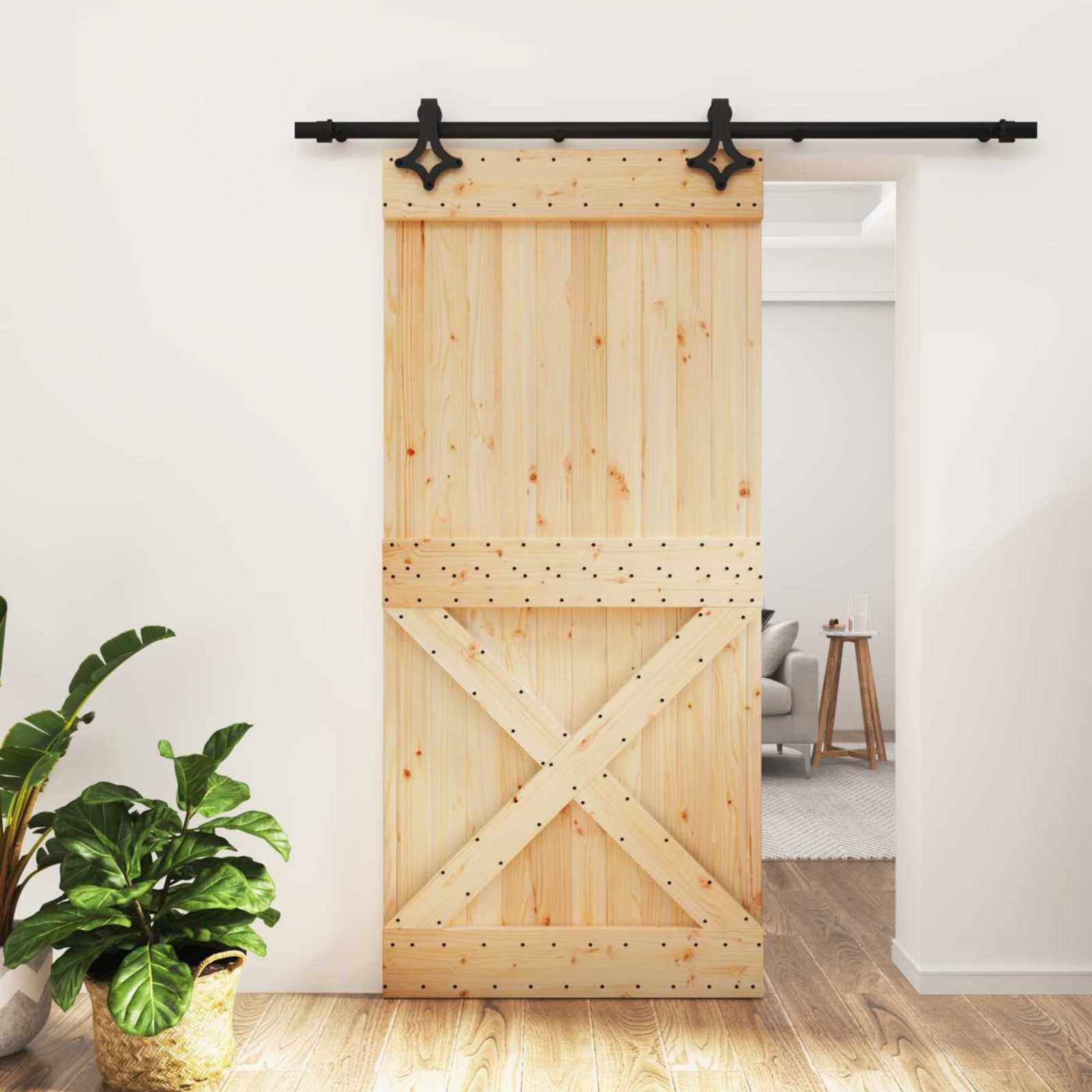 vidaXL Schiebetür Schiebetür 95 x 210 cm Massivkiefer (Unbehandelt) (1-St)