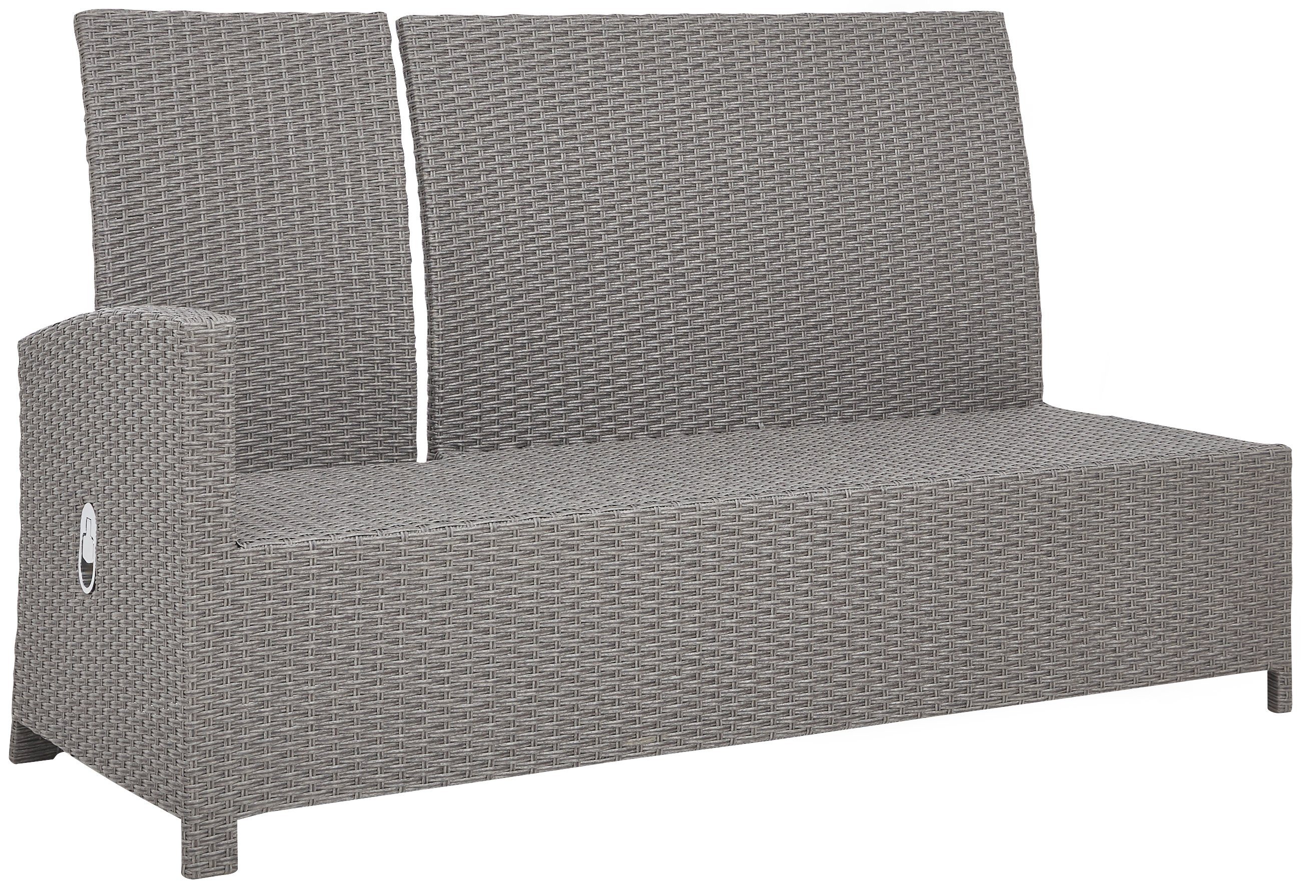 hellgrau inkl. Sitzbank, KONIFERA Alu/Polyrattan Auflagen, 145x80 cm, Gartenlounge-Set mit Hocker, Tisch (16-tlg), Monaco,