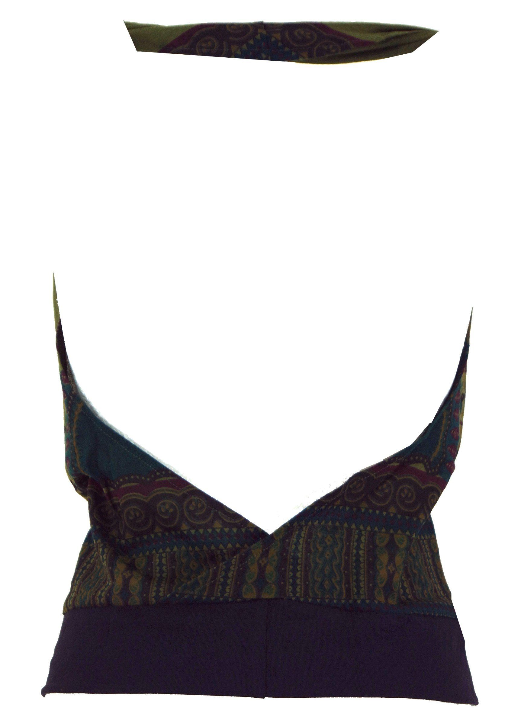 Guru-Shop T-Shirt Goa Top, Dashiki Psytrance Neckholder Top - olive Festiva günstig online kaufen