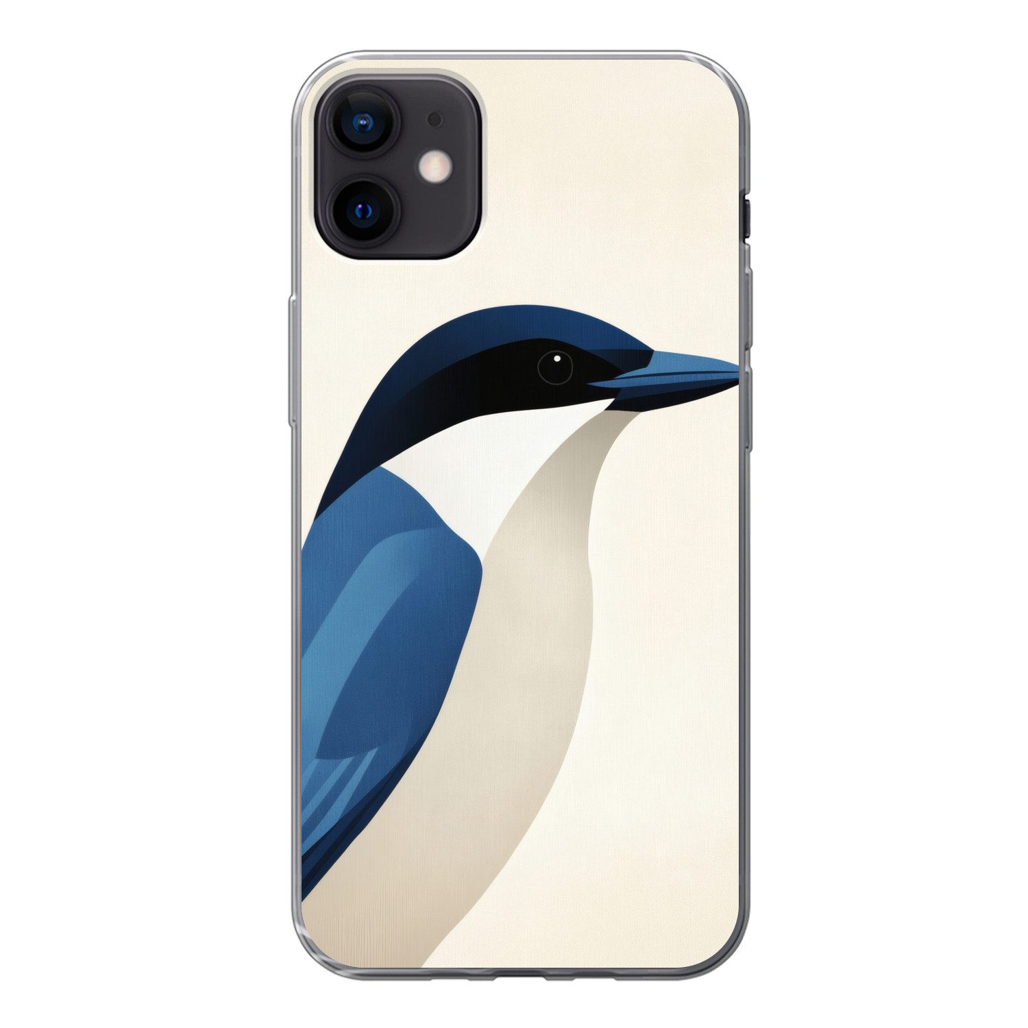 MuchoWow Handyhülle für Apple iPhone 12 Mini Illustration - Blau - Vogel, Smartphone-Bumper, Print, Handy Schutzhülle Dünn