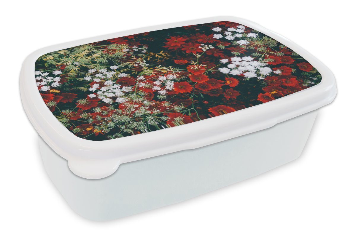 MuchoWow Lunchbox Blumen - Wild - Strauch, Kunststoff, (2-tlg), Brotbox für Kinder und Erwachsene, Brotdose, für Jungs und Mädchen weiß