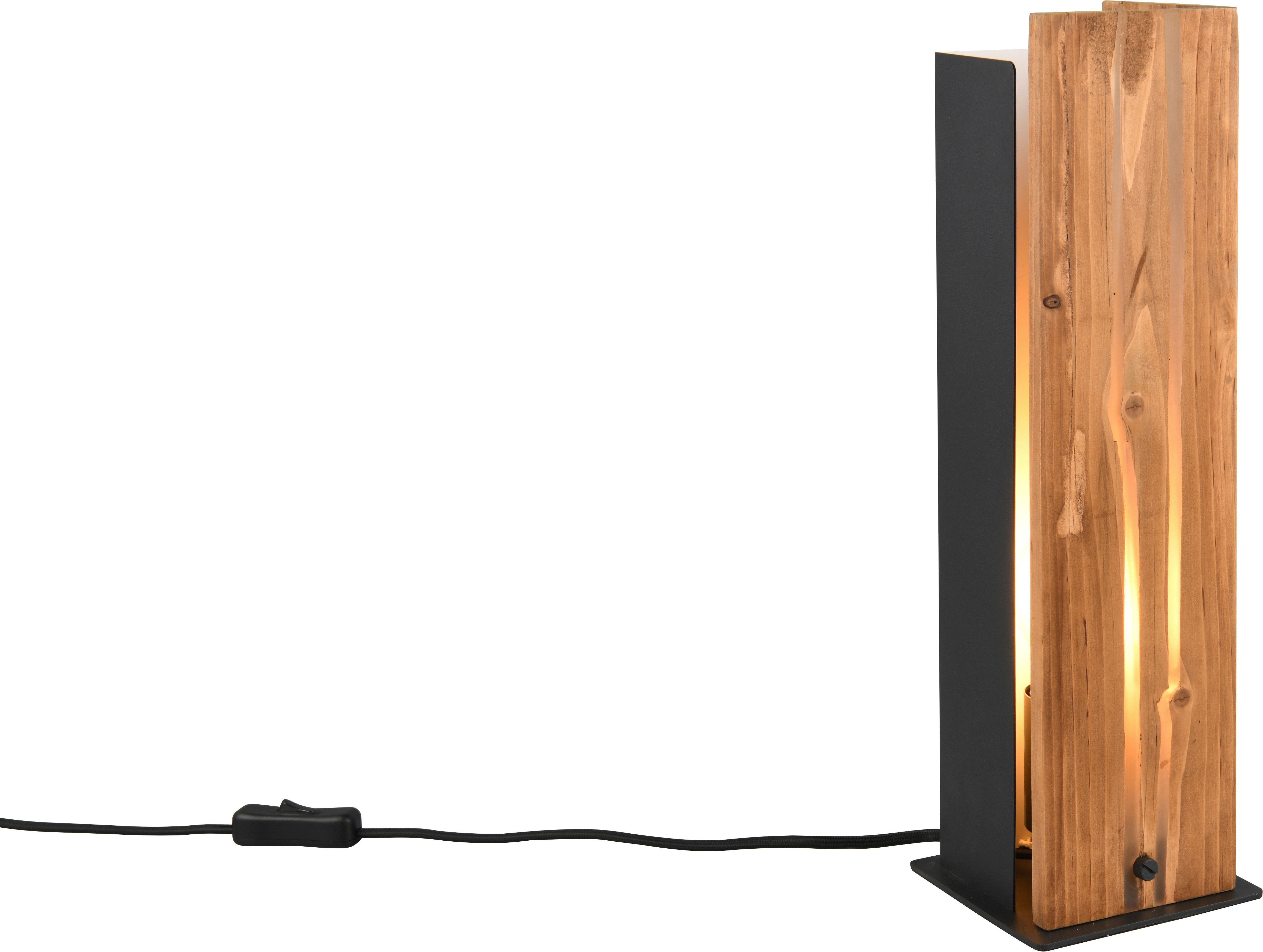 TRIO Leuchten Tischleuchte KARUNI, Tischlampe aus Metall + Holz naturbelassen, indirektes Licht, Ein-/Ausschalter, Leuchtmittel wechselbar, warmweiß - kaltweiß, exkl 1x E27 max 10W Höhe 40cm Holz Nachttischlampe Schreibtischlampe