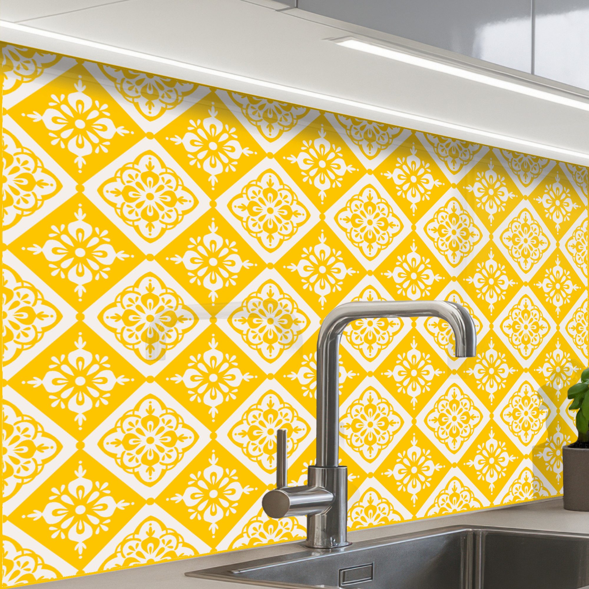 KitchenYeah Küchenrückwand Muster selbstklebend (keine Folie) Mosaik - Vintage - Gelb - Muster, (1-tlg), Spritzschutz, Küche, Rückwand, Küchenwand, Küchenfront, 30x20 cm