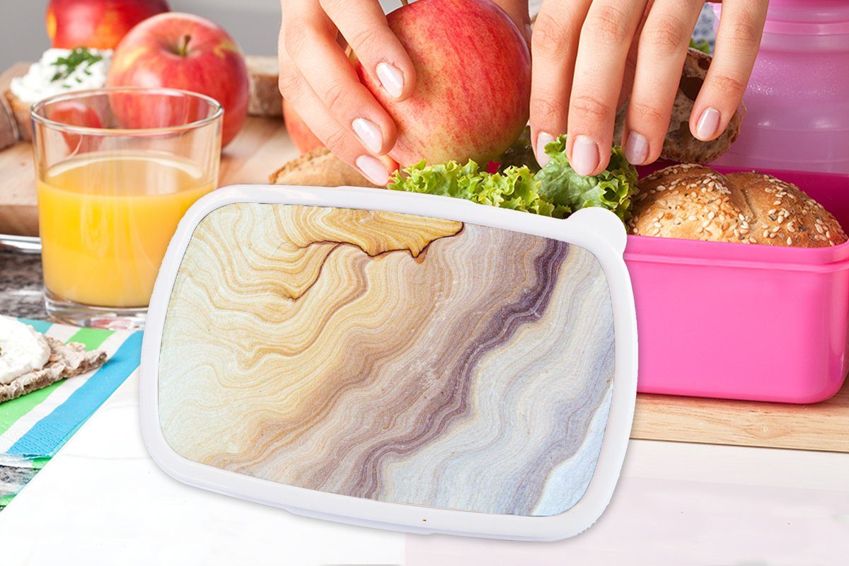 MuchoWow - - Lunchbox - Marmoroptik, Kinder, Marmor Kunststoff Erwachsene, Kunststoff, (2-tlg), - Mädchen, rosa Gold Brotbox Snackbox, Sandstein Textur für Brotdose