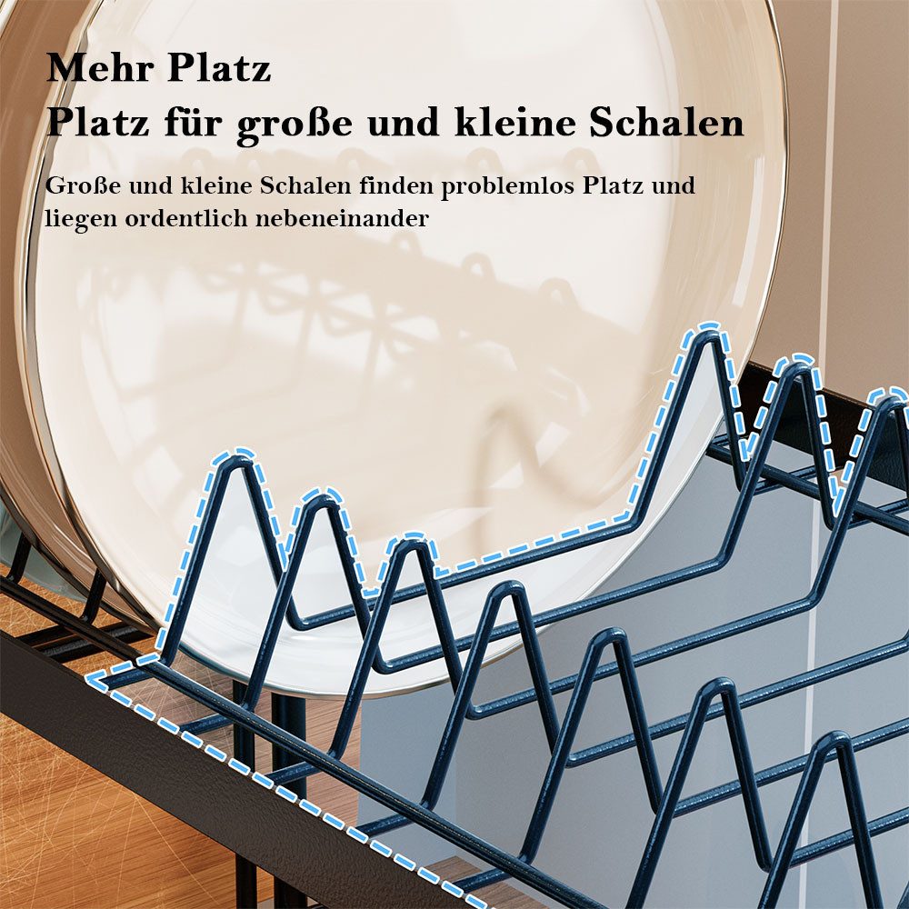 TUWENA Geschirrständer Abtropfständer Geschirr Spüle, 2-stufiger Küche Geschirrtrockner, Geschirrablage mit Utensilienhalter Abtropfschale, Schneidebretthalter – Bild 5 von 5