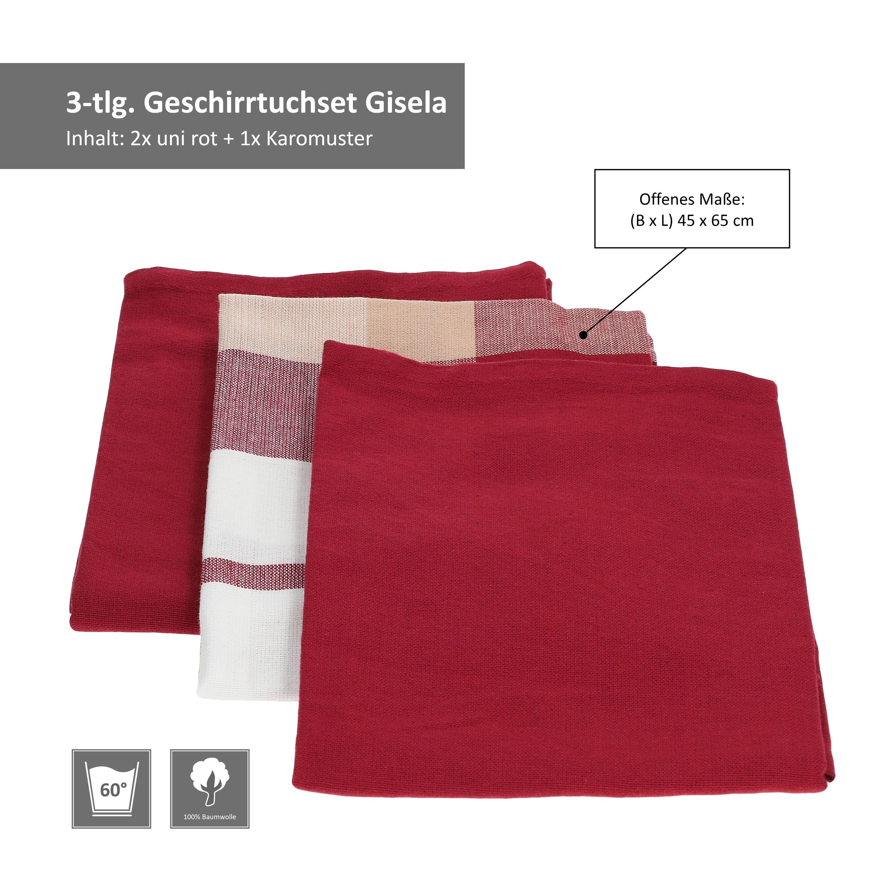 MamboCat Geschirrtuch 3er Set Gisela Rot Geschirrtücher