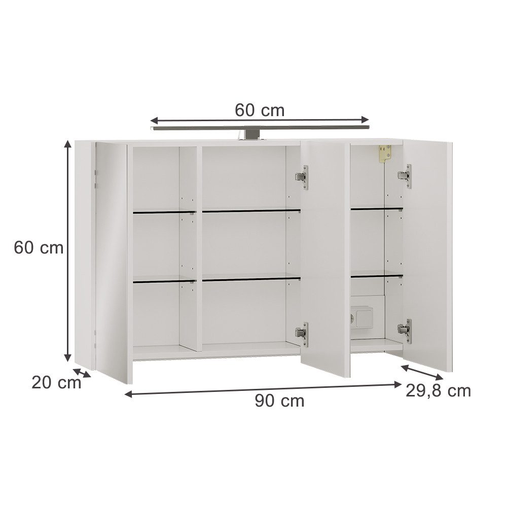 Vicco Badezimmerspiegelschrank Lavio, Weiß, 90 x günstig online kaufen