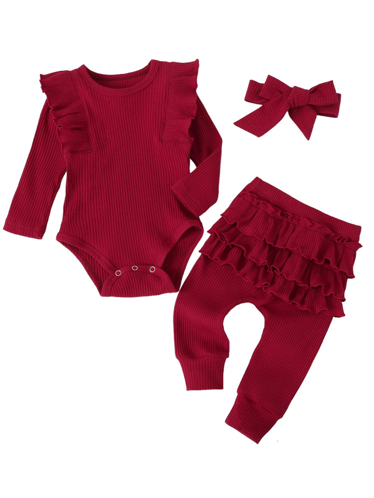 LAPA Shirt, Leggings & Haarband Baby Einfarbig Lässig Rüschen Set (3-tlg)