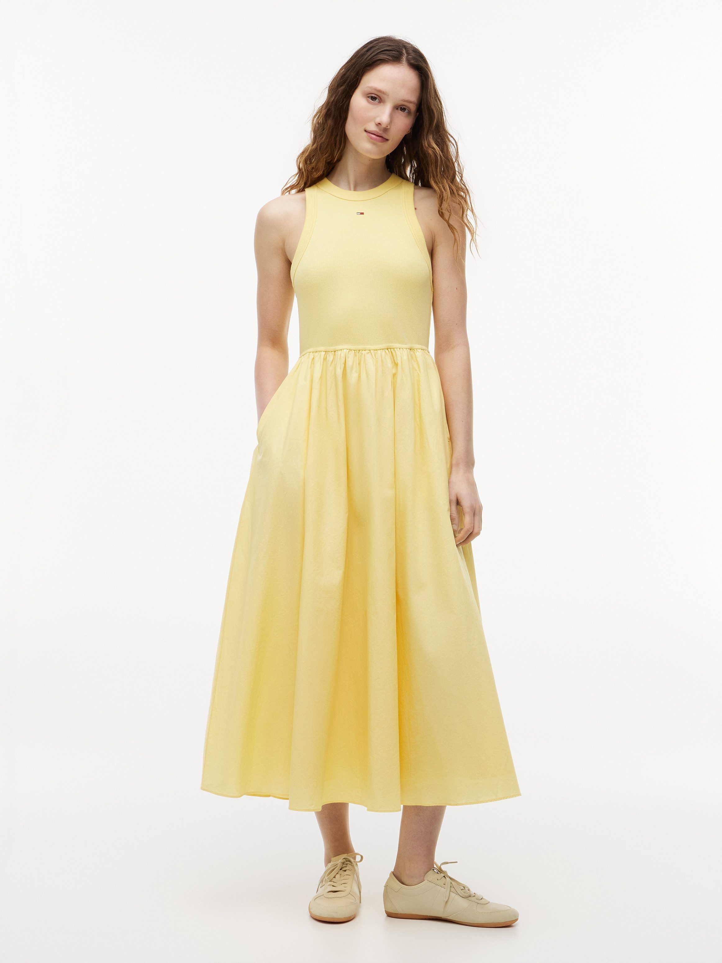 Tommy Jeans Sommerkleid TJW RIB POPLIN TANK DRESS EXT Baumwolle, figurbetont, Oberteil in gerippter Struktur