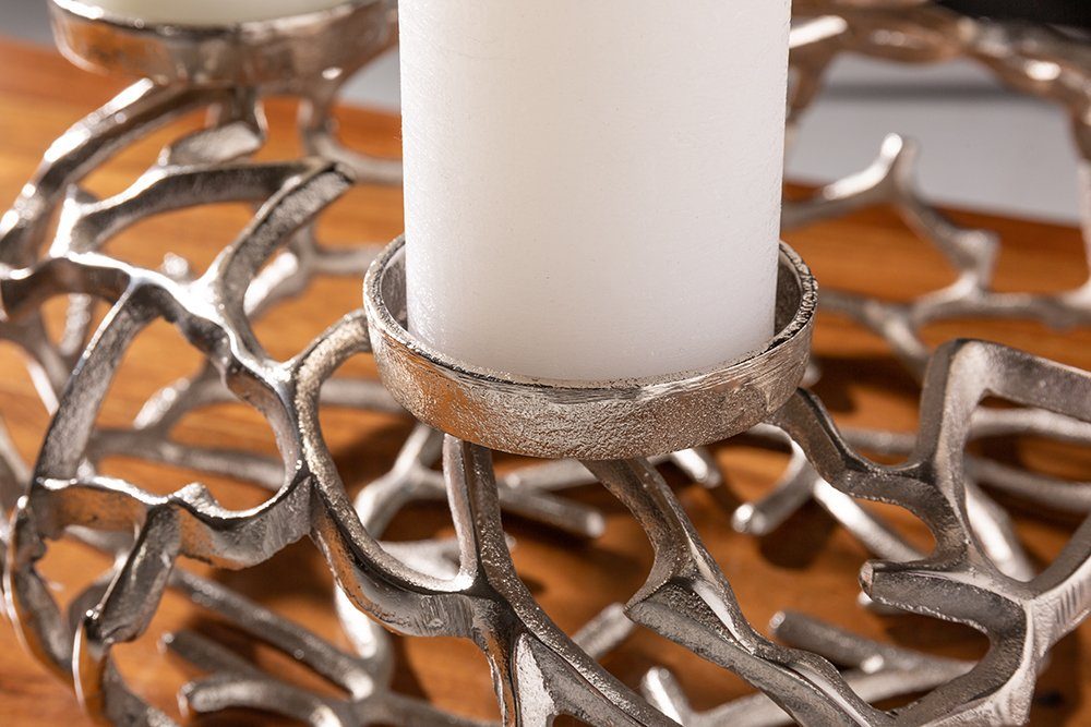 riess-ambiente Kerzenhalter ABSTRACT 38cm silber, Metall · Deko · Kranz aus Ästen · für 4 Kerzen · Wohnzimmer