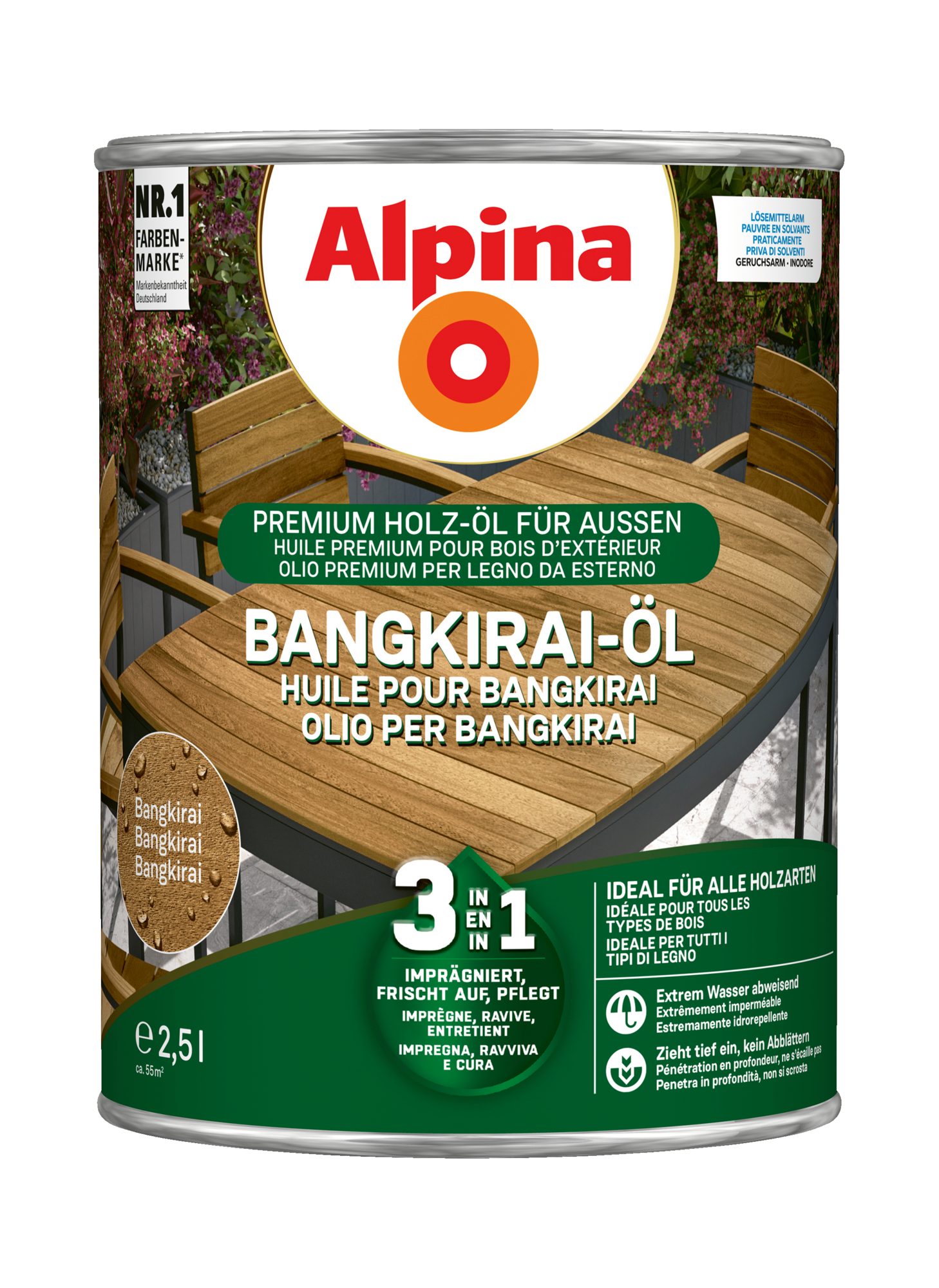 Alpina Holzöl Gartenholz-Öl 3in1 2,5 Liter