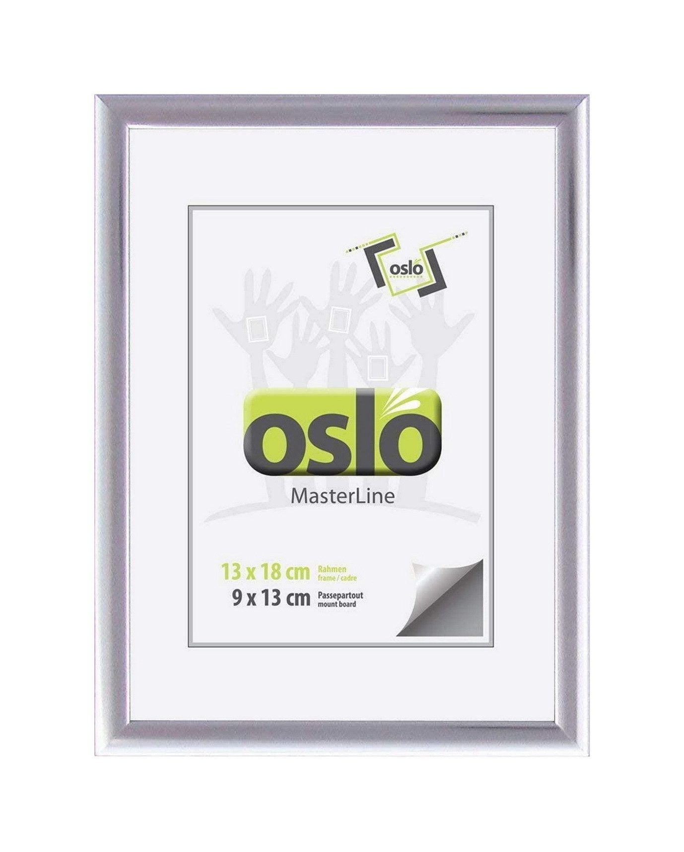 Oslo MasterLine Bilderrahmen Fotorahmen Puzzlerahmen Aluminium Glasscheibe schmal Hoch- Querformat, 13x18 silber glänzend mit Aufstelller, Alu Portraitrahmen