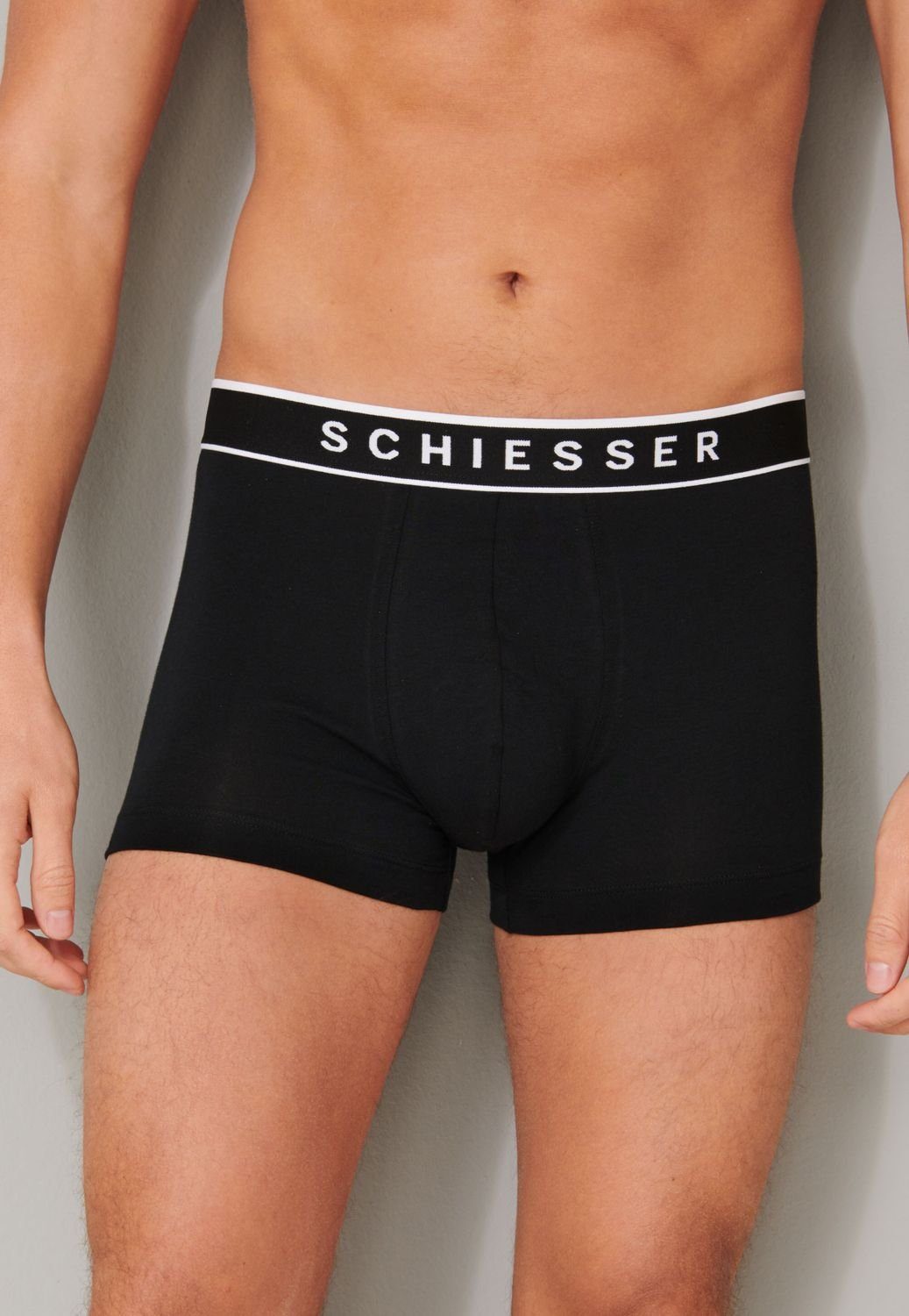 Schiesser Boxershorts Organic Cotton 6er Webgummibund Pack mit und Schwarz im (6-St) SCHIESSER-Logo-Prägung sportlichem