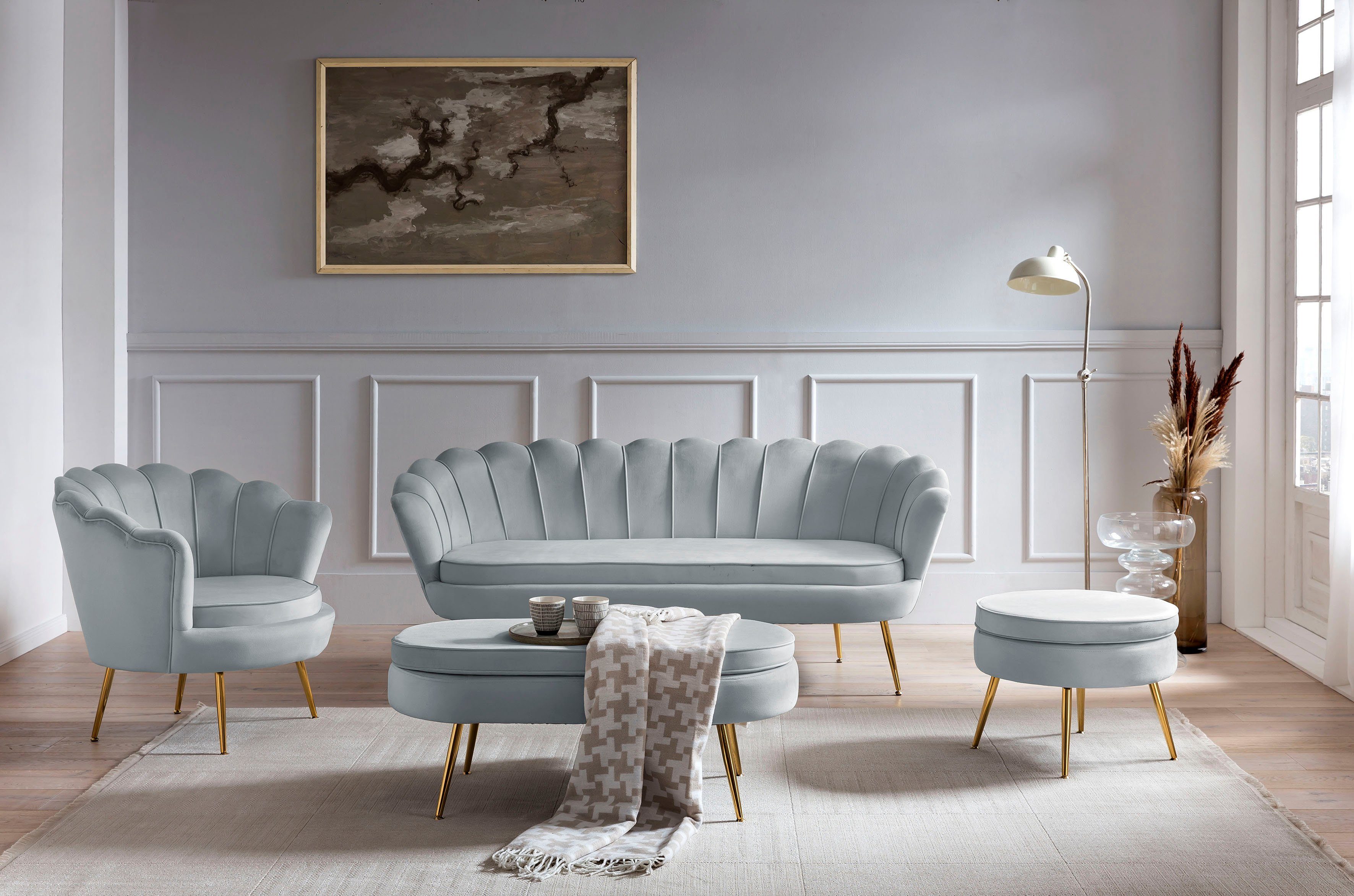 Clam, SalesFever Loungesessel extravagantes Muscheldesign Hellgrau