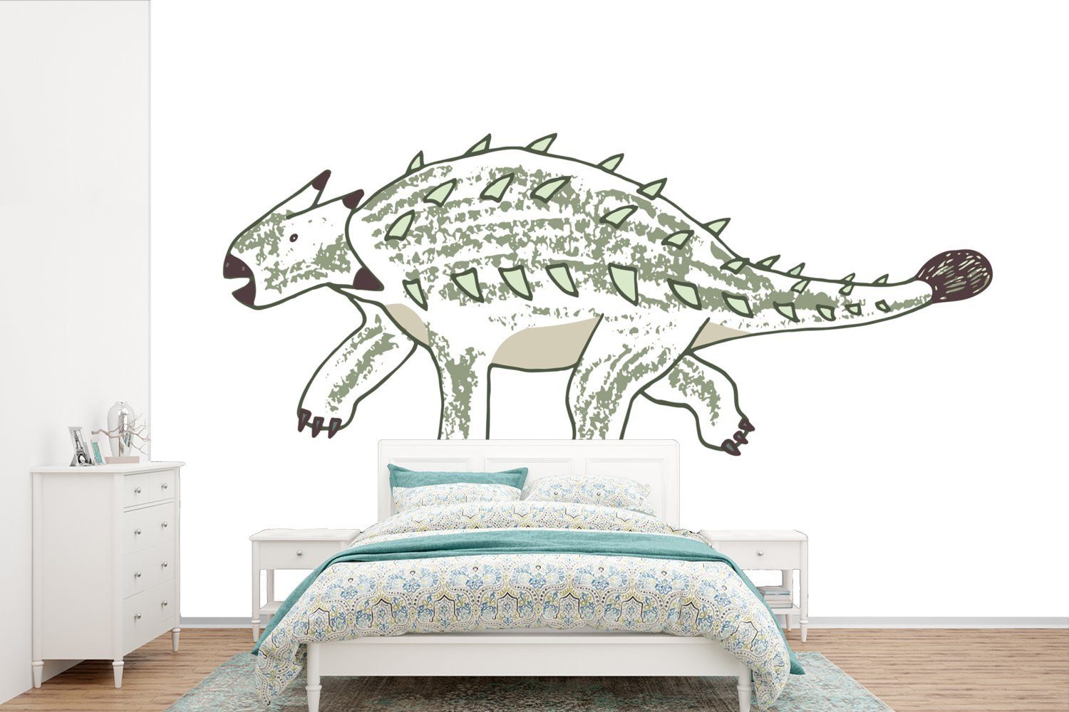 MuchoWow Fototapete Kinderzimmer - Ankylosaurus - Dinosaurier - Jungen - Mädchen - Kinder, Matt, bedruckt, (6 St), Wallpaper für Wohnzimmer, Schlafzimmer, Kinderzimmer, Vinyl Tapete