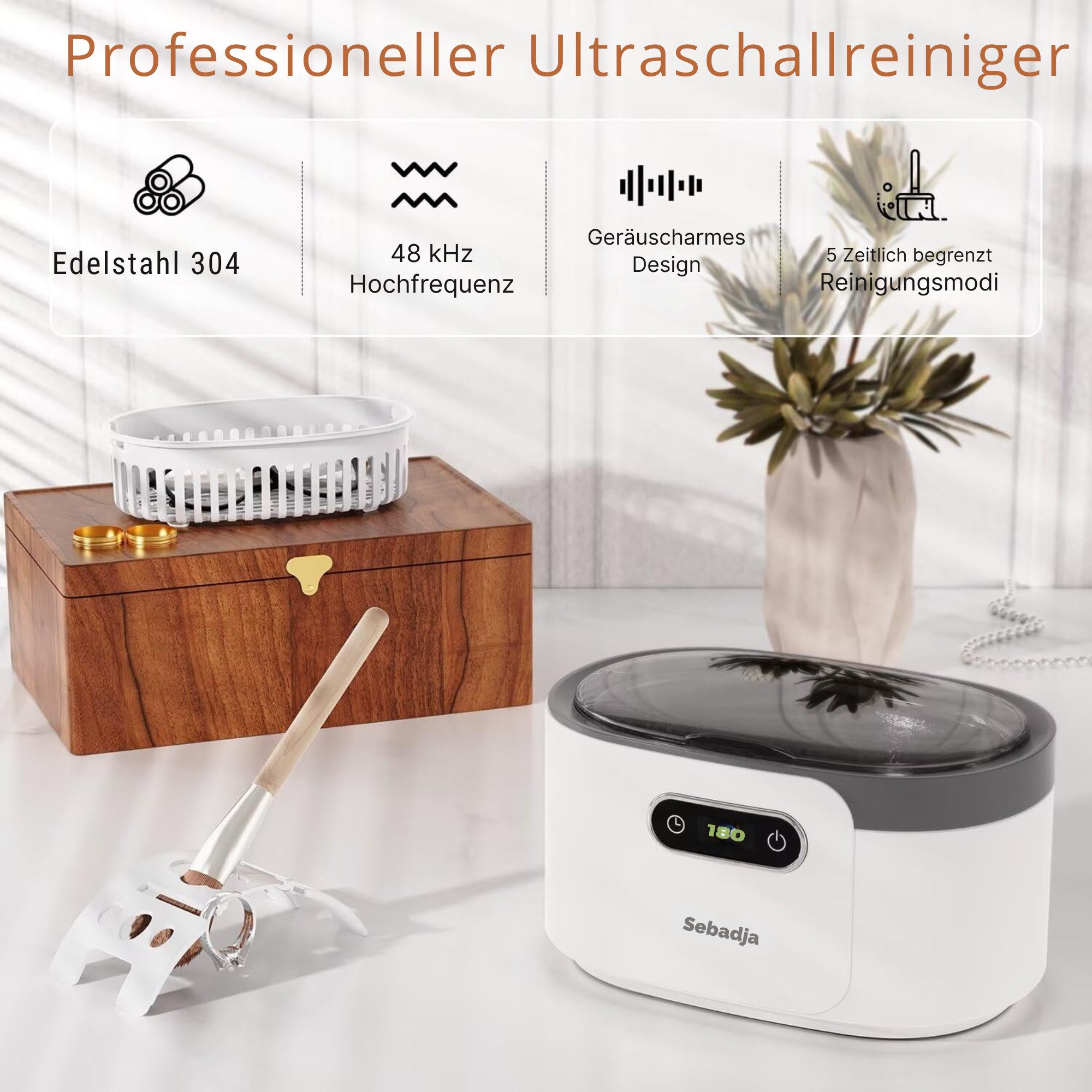 Vivitar Ultraschallreiniger Schmuckreiniger-Ultraschallmaschine für Brillen, Zahnersatz, 5 Reinigungsmodi, einfach zu bedienen und leise, tragbar