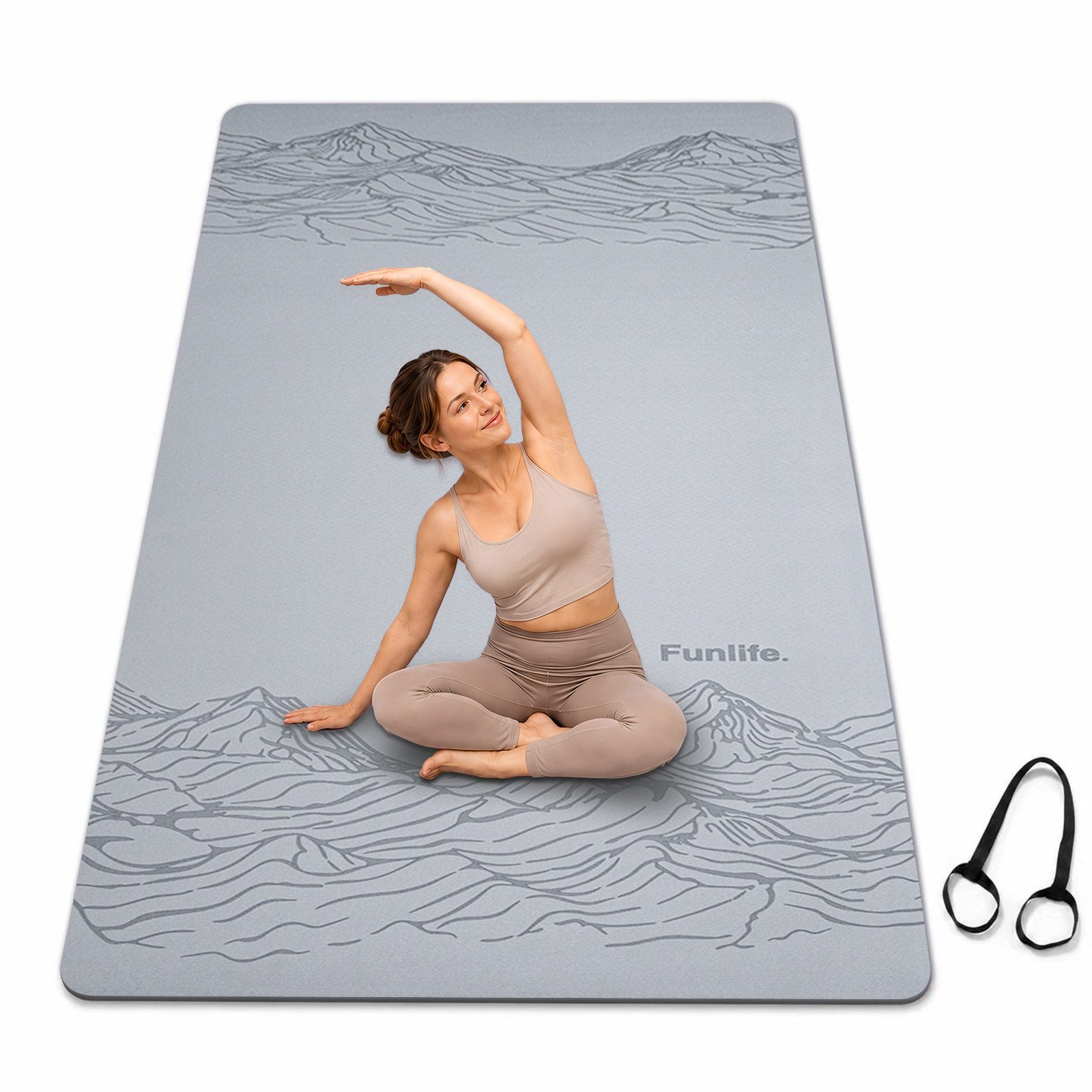 FunLife Yogamatte EXTRA WIDE 80 CM – einzeln oder mit 3 Widerstandsbändern (Set, Yogamatte, Tragegurt), extra breit, 8 mm gepolstert, rutschhemmend