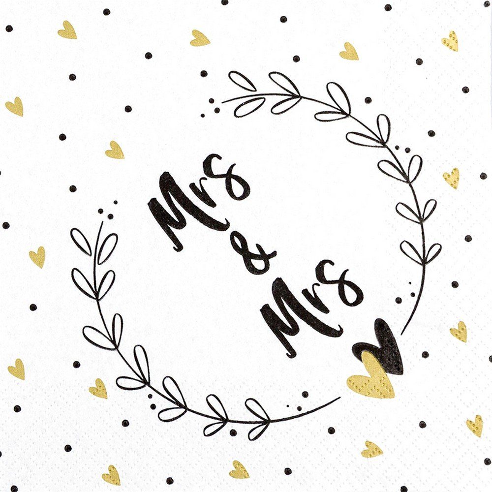 HOME FASHION Papierserviette 20 Servietten Mrs & Mrs - Mrs & Mrs im Kranz 33x33cm, (20 St)