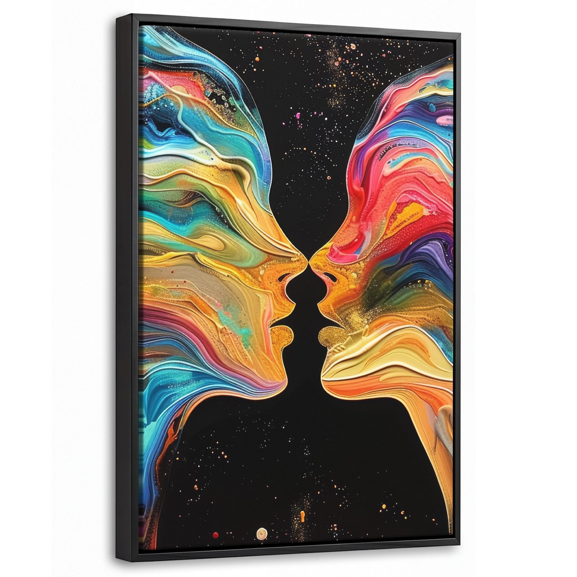 OneMillionCanvasses® Leinwandbild mit Rahmen - Kunst - Bunt - Frau - Kunst - Abstrakt - Gesichter, Fotodruck (1 St), Deko für Wohnzimmer Schlafzimmer Küche 20x30cm