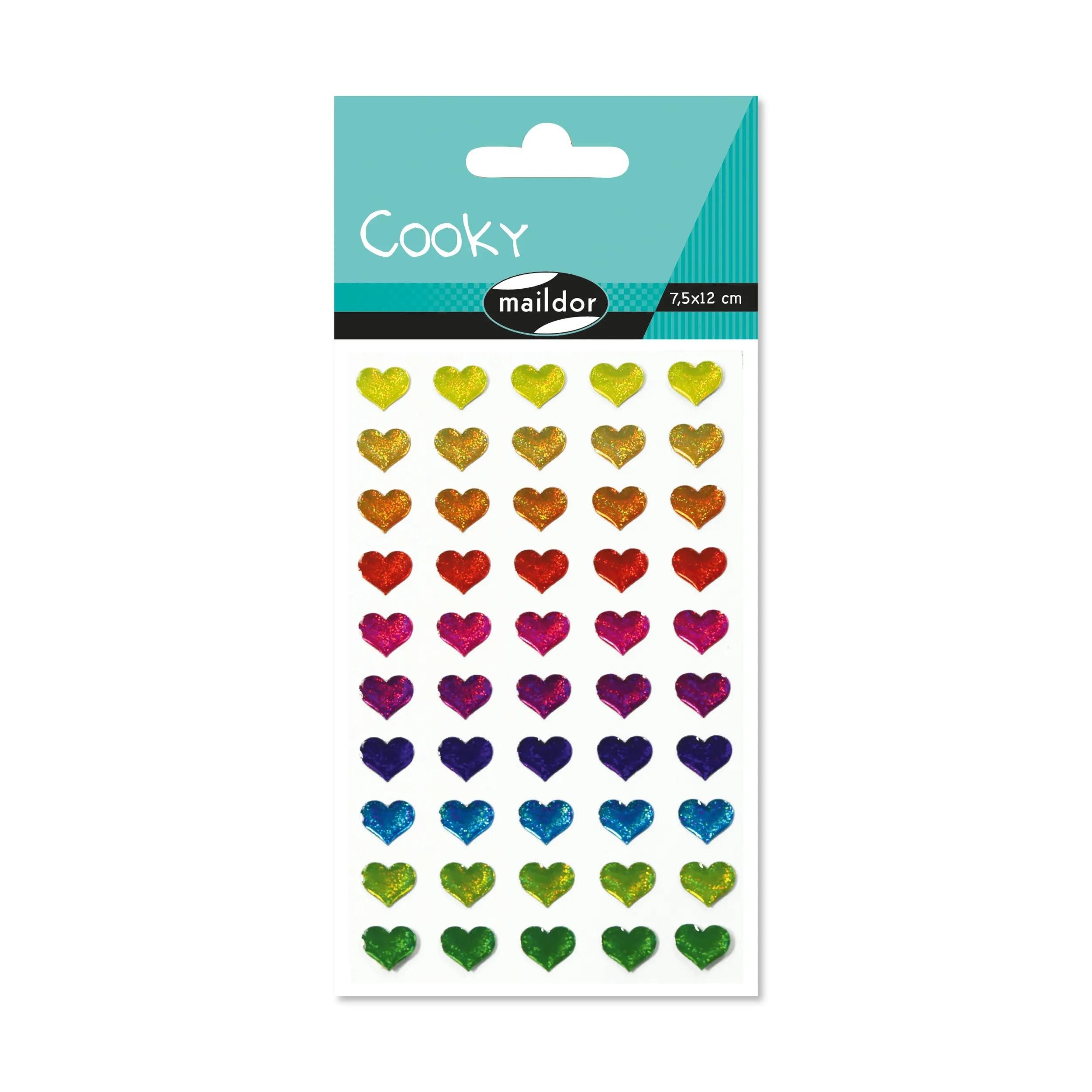 maildor Sticker 10x Cooky, 1 Stickerbogen 7,5x12cm, Bunte Herzen - Mehrfarbig 560380C, My Mandarine