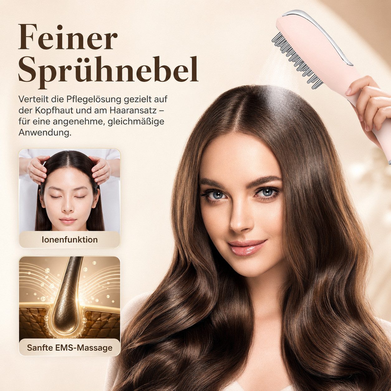 COOL-i ® Elektrohaarbürste 5-in-1 Kopfhautpflegebürste-ideal zur ergänzenden Kopfhautbehandlung, mit 4-farbiger LED, Infrarot, EMS, Ionen-, Nebel- & Vibrationspflege