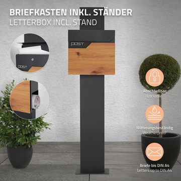 ML-DESIGN Standbriefkasten Briefkastenständer Briefkastenpfosten Briefkasten Standfuß Ständer, Anthrazit-Holzoptik 37x10,5x36,5cm Edelstahl Anthrazit Höhe 170cm