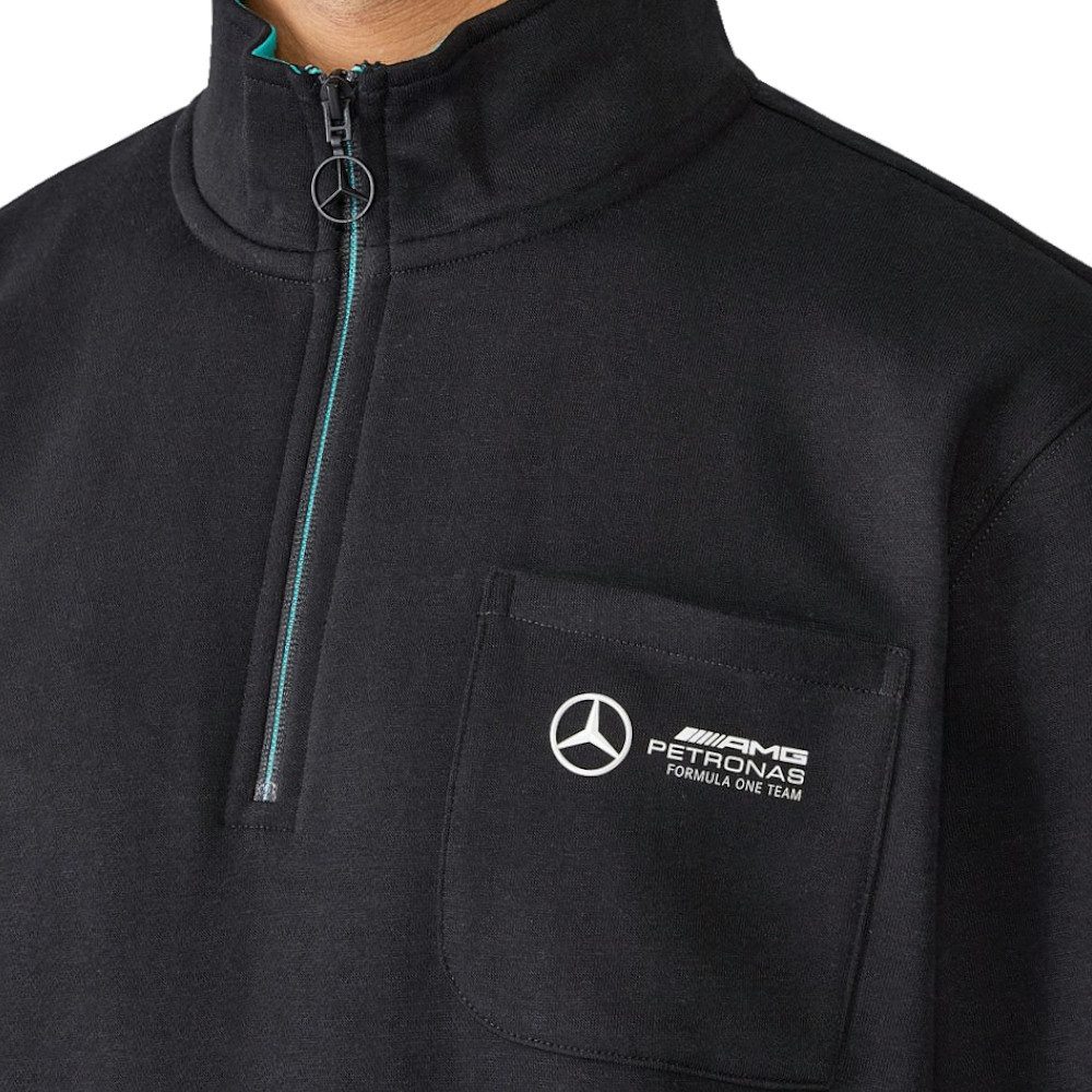Mercedes AMG Petronas Sweatshirt F1 ¼-Zip Motorsport Formel 1 Pullover 3D-Teamlogo, Mercedes-Stern-Zipper, Brusttasche mit HD-Druck