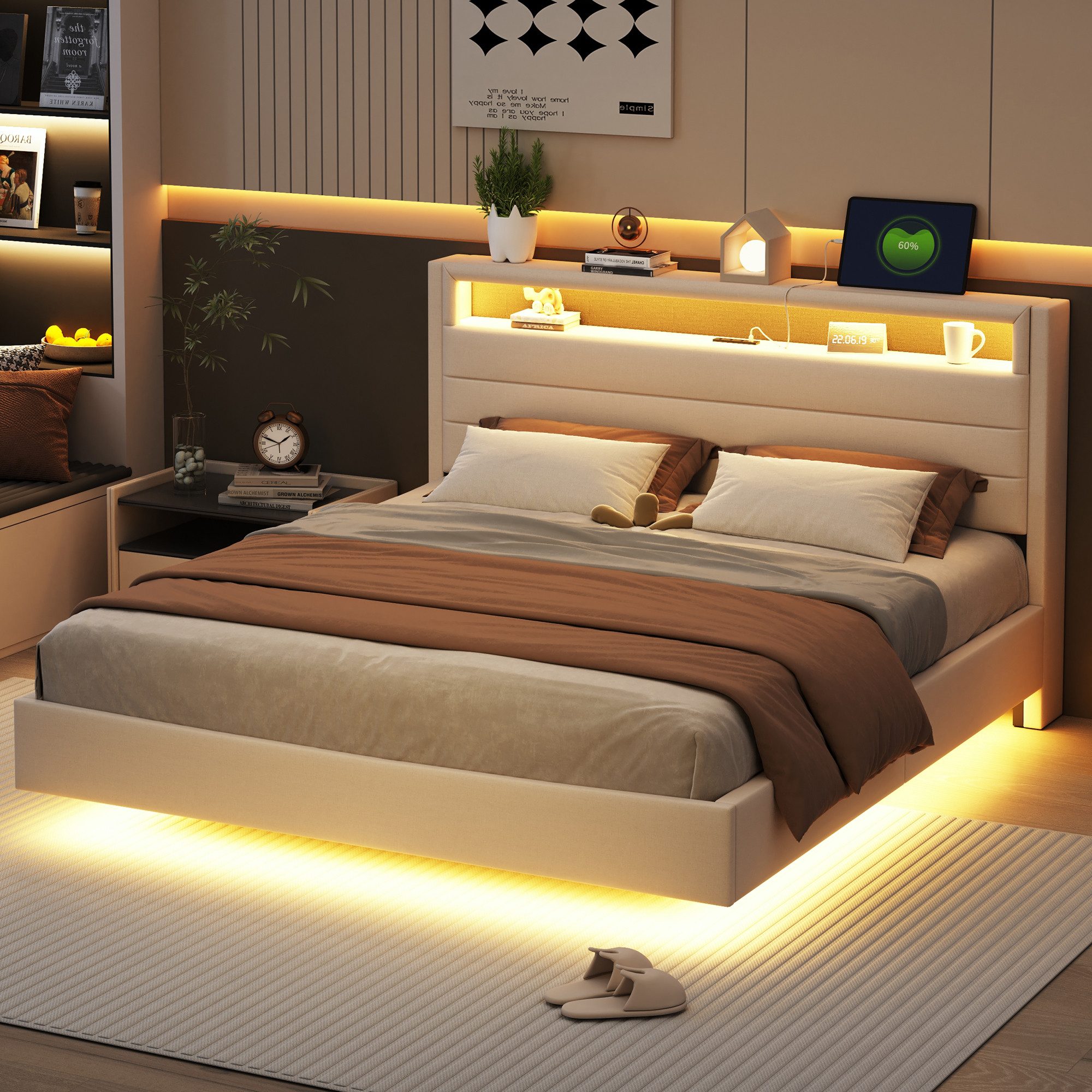 REDOM Polsterbett Doppelbett mit USB-Steckdose und günstig online kaufen