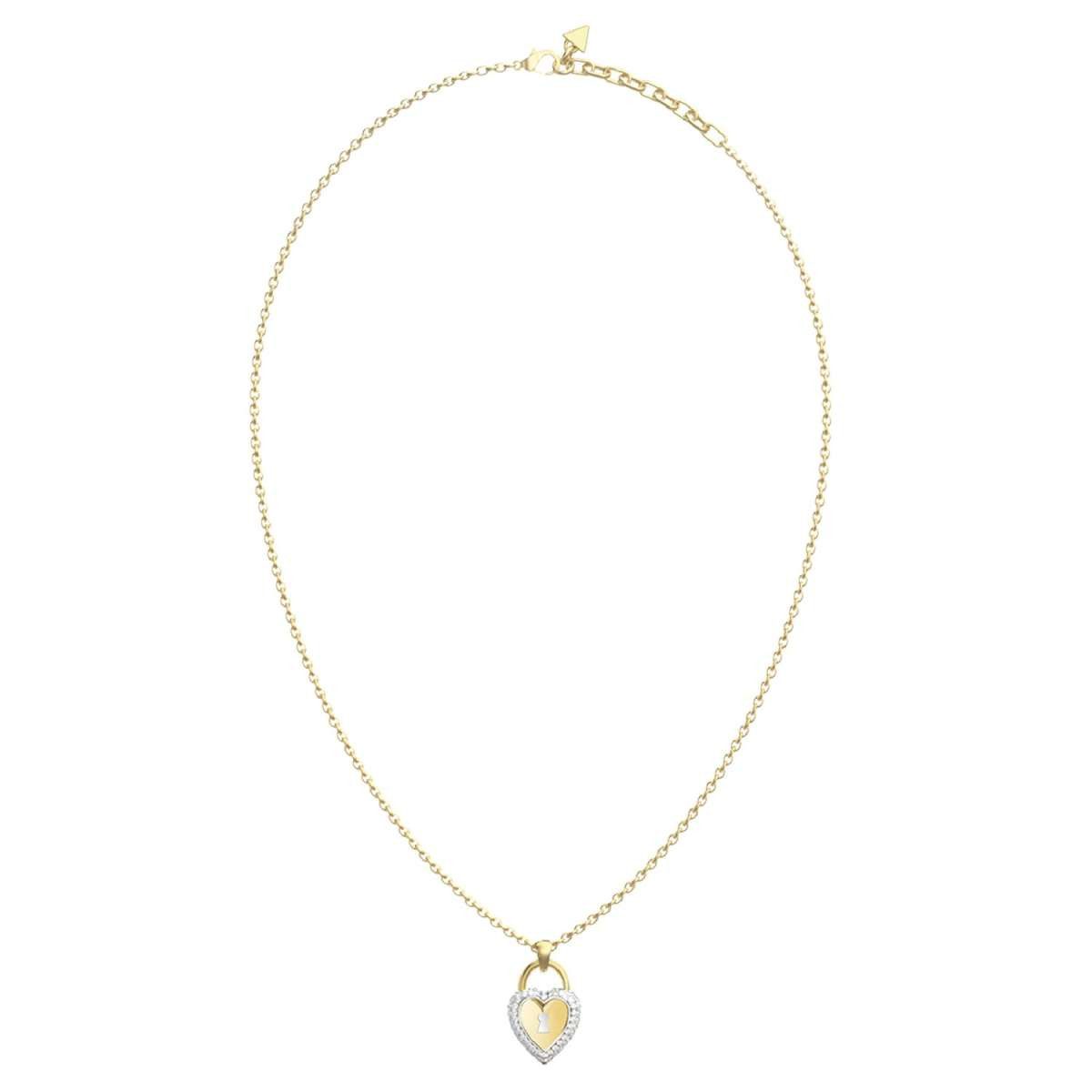 Guess Herzkette JUBN06060JWYGRHT/U, für Damen Herz Schloss Goldfarben