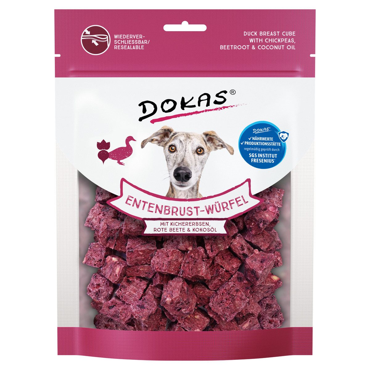 Dokas Entenbrust-Würfel mit Kichererbsen, Rote Beete, Kokos 150 g - 8 Stüc, für: Hund