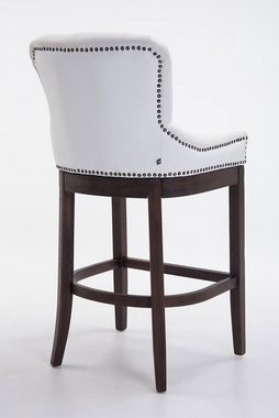 TPFLiving Barhocker Lakewood (mit Rückenlehne und Fußstütze - Hocker für Theke & Küche), 4-Fuß Gestell Holz dunkelbraun - Sitzfläche: Echtleder Weiß