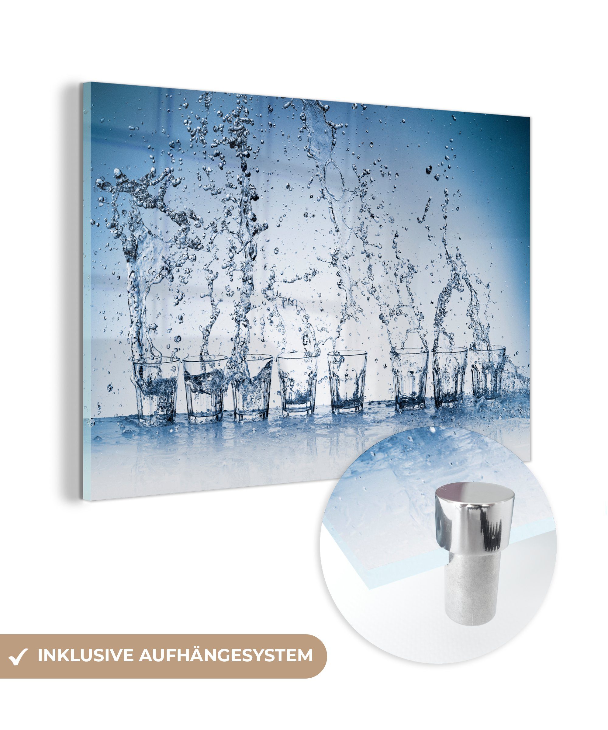 MuchoWow Acrylglasbild Wasser in Gläser spritzen, (1 St), Acrylglasbilder Wohnzimmer & Schlafzimmer
