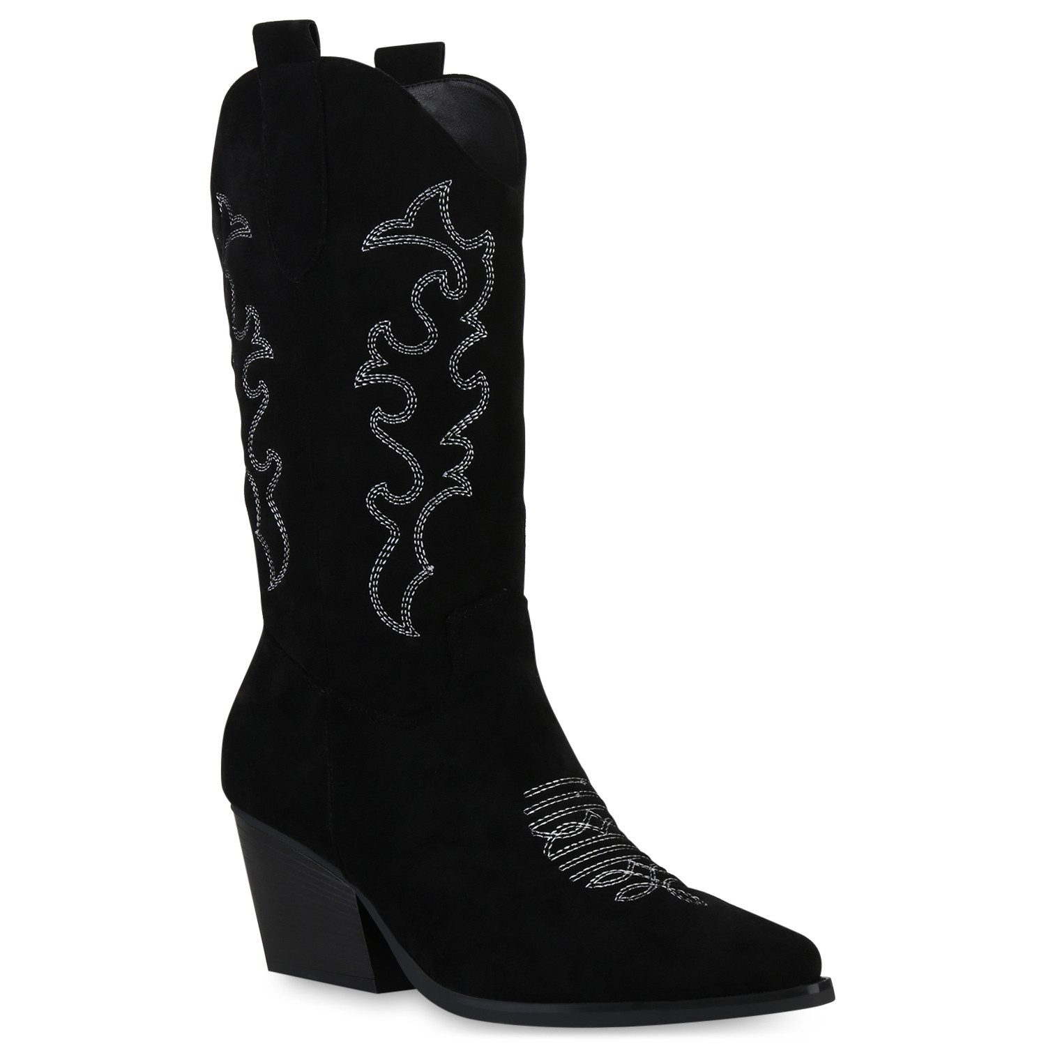 VAN HILL 839969 Cowboystiefel Damen Stiefel Cowboystiefel Stickereien Holzoptikabsatz