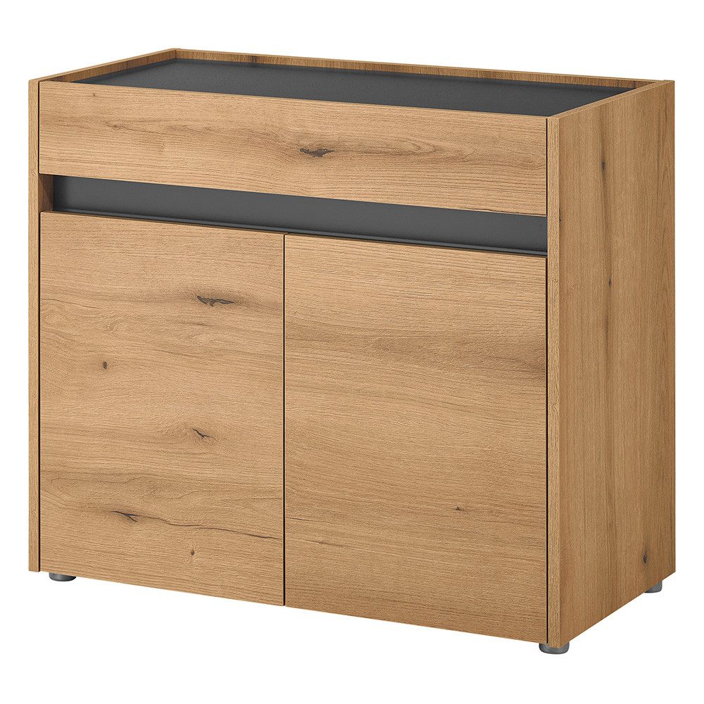 Lomadox Kommode CRISP-61, Eiche Nb. mit anthrazit, grifflos, 2 Türen & 1 Schublade, 80 cm breit