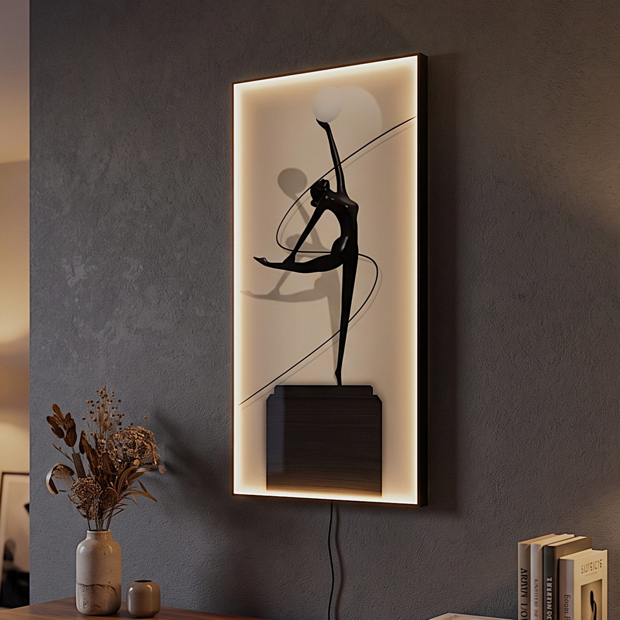 Arnusa LED-Bild großes beleuchtetes Wandbild moderne Wanddekoration Wandleuchte, Tänzerin, Glasbild 100x50 cm Wandleuchte Dekoleuchte – Bild 5 von 5