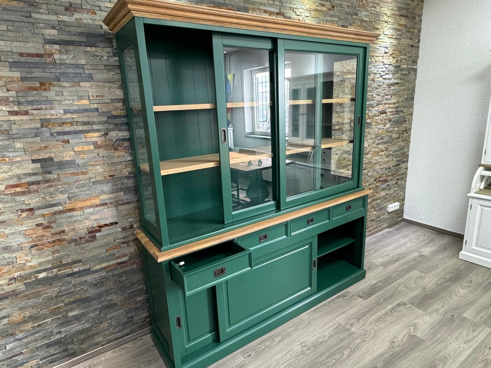 Wohnpalast Vitrine Vitrinen Schrank Neuss 200 cm grün/eiche - Buffet Schrank (2-St)