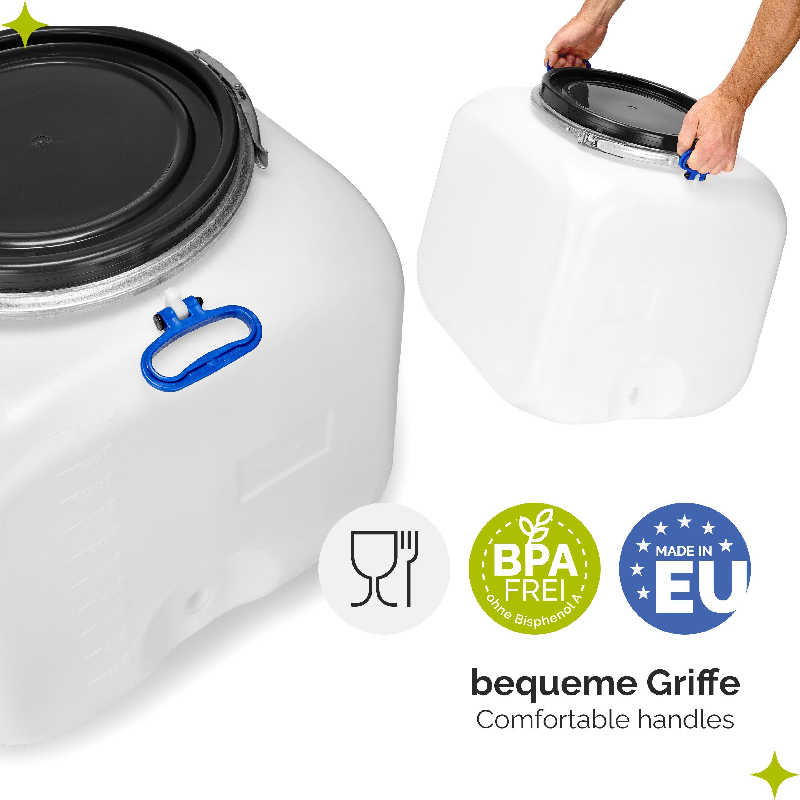 Garronda Regentonne 100L Weithalsfass mit Deckel Hahn quadratisch für Garten GD-0089, Weiß, 100 l, (1-tlg), BPA-Frei – Bild 5 von 5