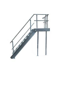 SRM Design Außentreppe 17 Stufen + Podesttreppe Geländer rechts breite 100cm höhe 299-360cm