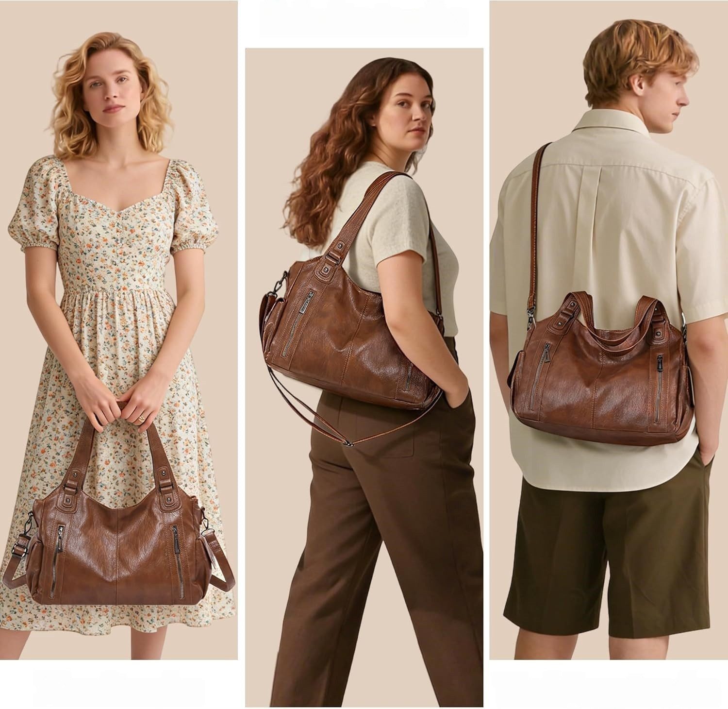 FOUORTUNATE-BEE Handtasche Große Damen-Shopper Tasche im Retro-Stil für Alltag & Arbeit, Vintage Umhängetasche für Damen, ideal für Reisen & Shopping