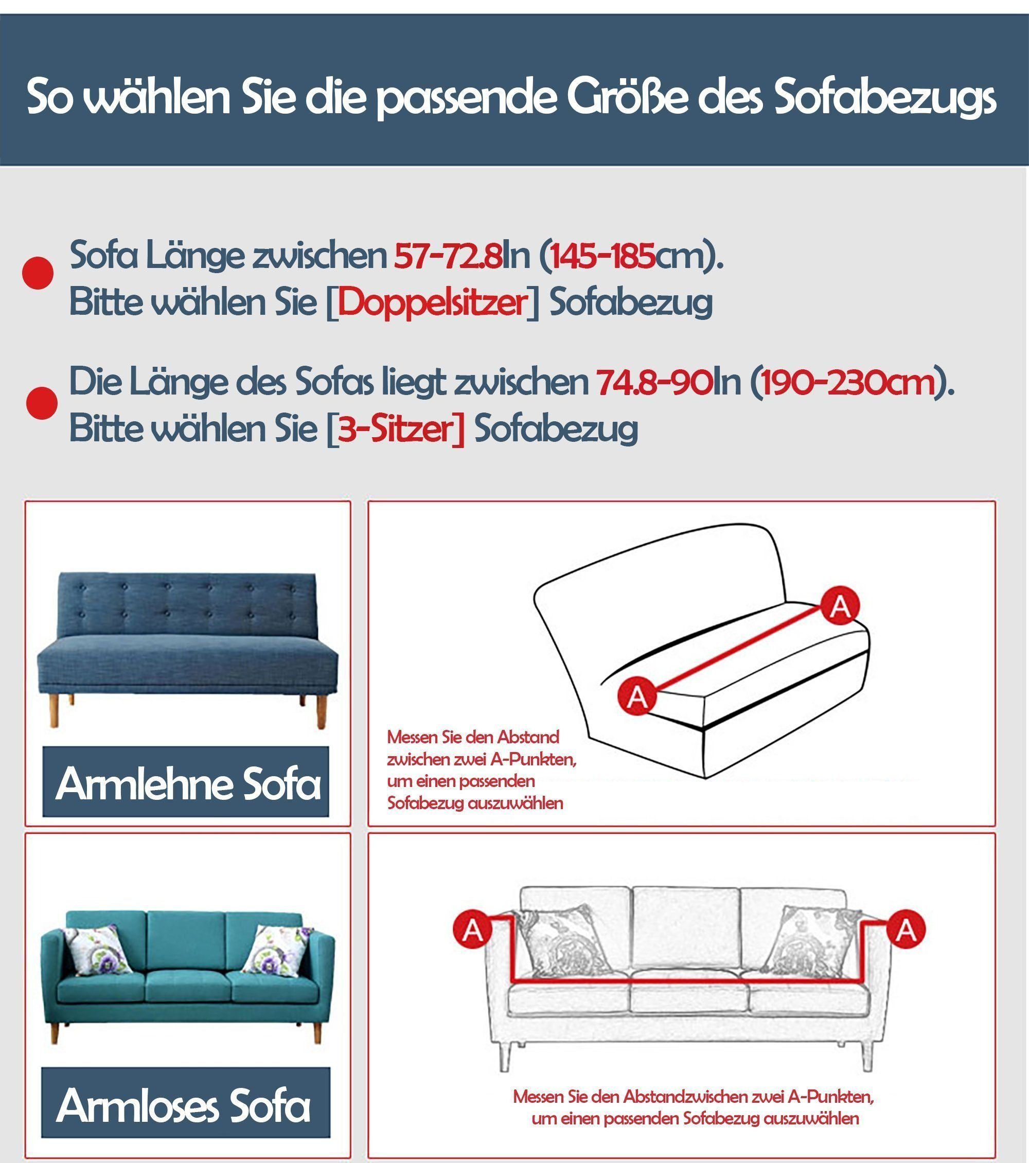 Sofahusse Sofahusse aus Sofabezug, 1-teiliger Stretch-Sofabezug Stoff Sofadecken grün rutschfest KUGI, 190-230cm,Anti-Rutsch-Elastizität 190-230cm(2) 3-Sitzer 3-Sitzer