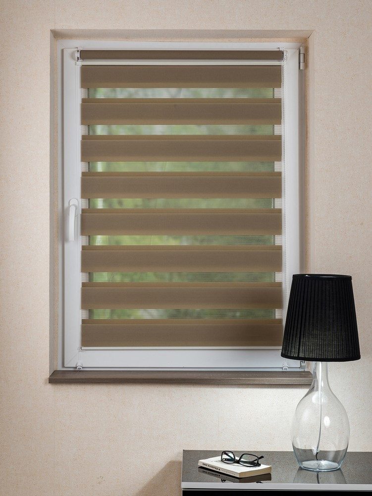 Doppelrollo, MDEKOR, Pflegeleichtes Rollo, stufenlos verstellbar, einfache Montage, Fenstermontage, Beige 42x150 cm