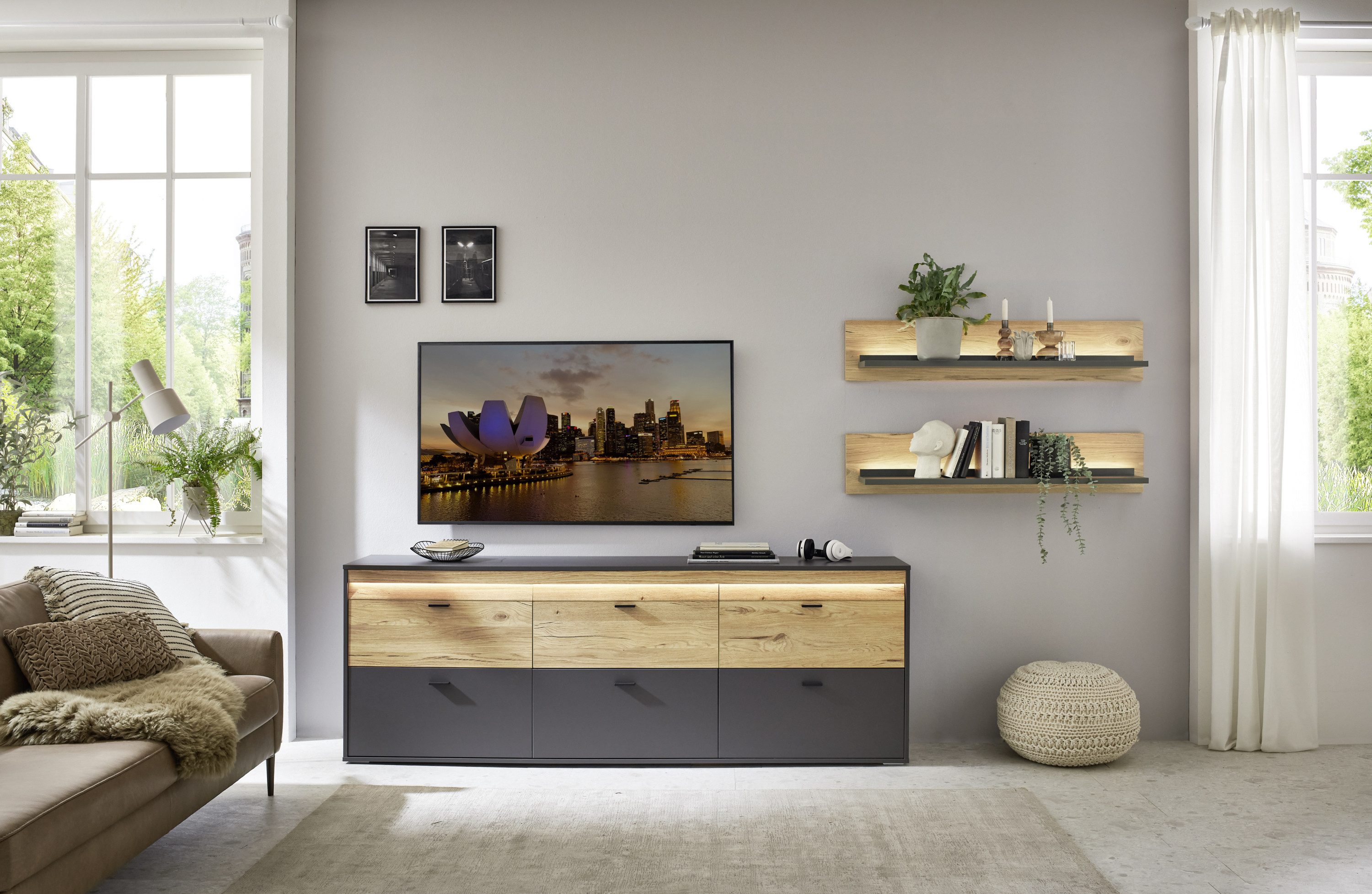 HARPER Wohnwand Wohnwand HARPER IRONTON BHT 310x167x44 cm grau Anbauwand
