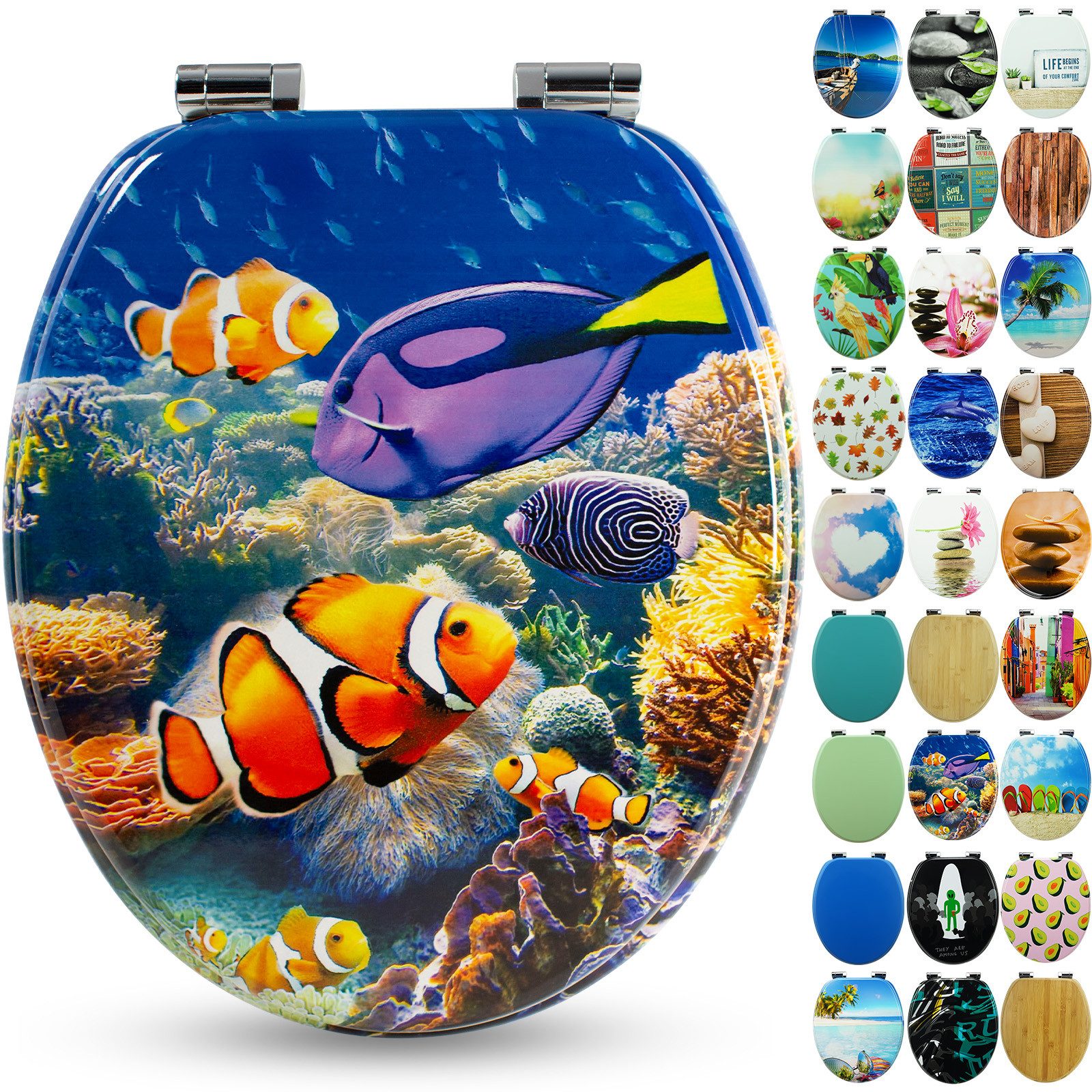 Sanfino WC-Sitz „Nemo“ hochwertiger Toilettendeckel mit Absenkautomatik und Holz, viele bunte Motive, hoher Sitzkomfort, einfache Montage