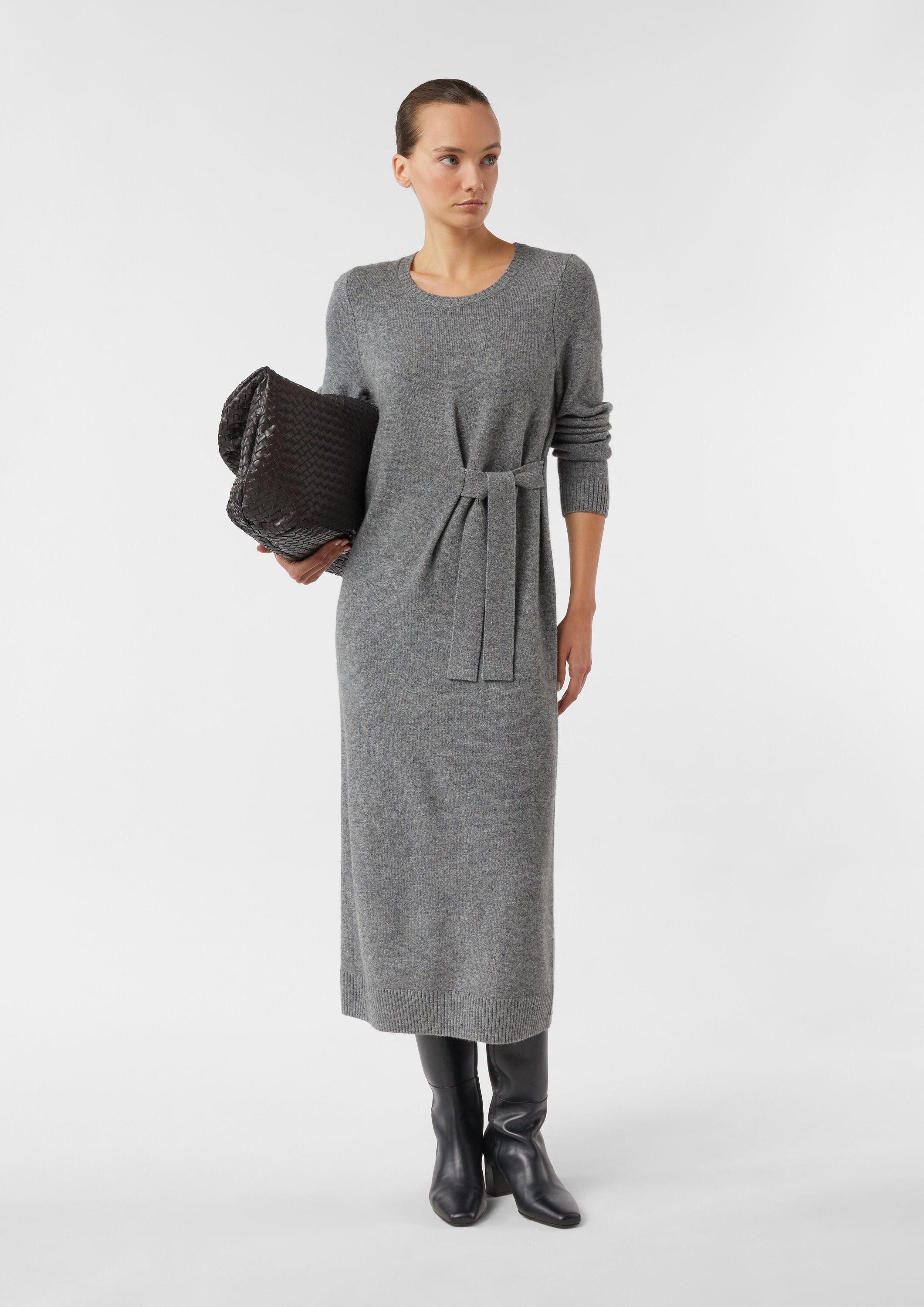 comma Midikleid Kleid Strickkleid aus Wollmix mit Bindedetail