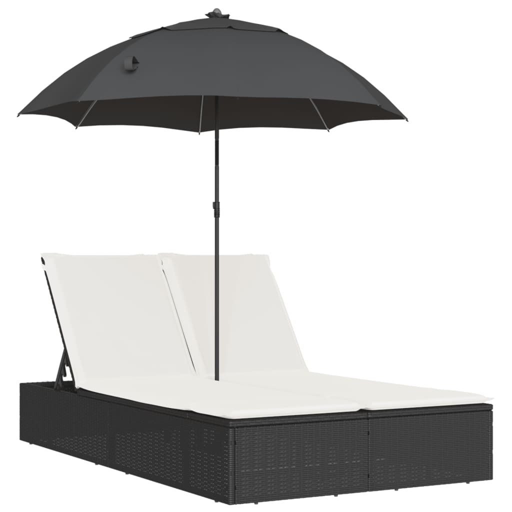 vidaXL Gartenliege Doppel-Sonnenliege mit Kissen&Sonnenschirm Schwarz günstig online kaufen