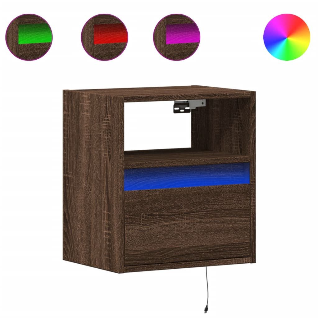 vidaXL Nachttisch Wand-Nachttisch mit LED-Leuchten Braun günstig online kaufen