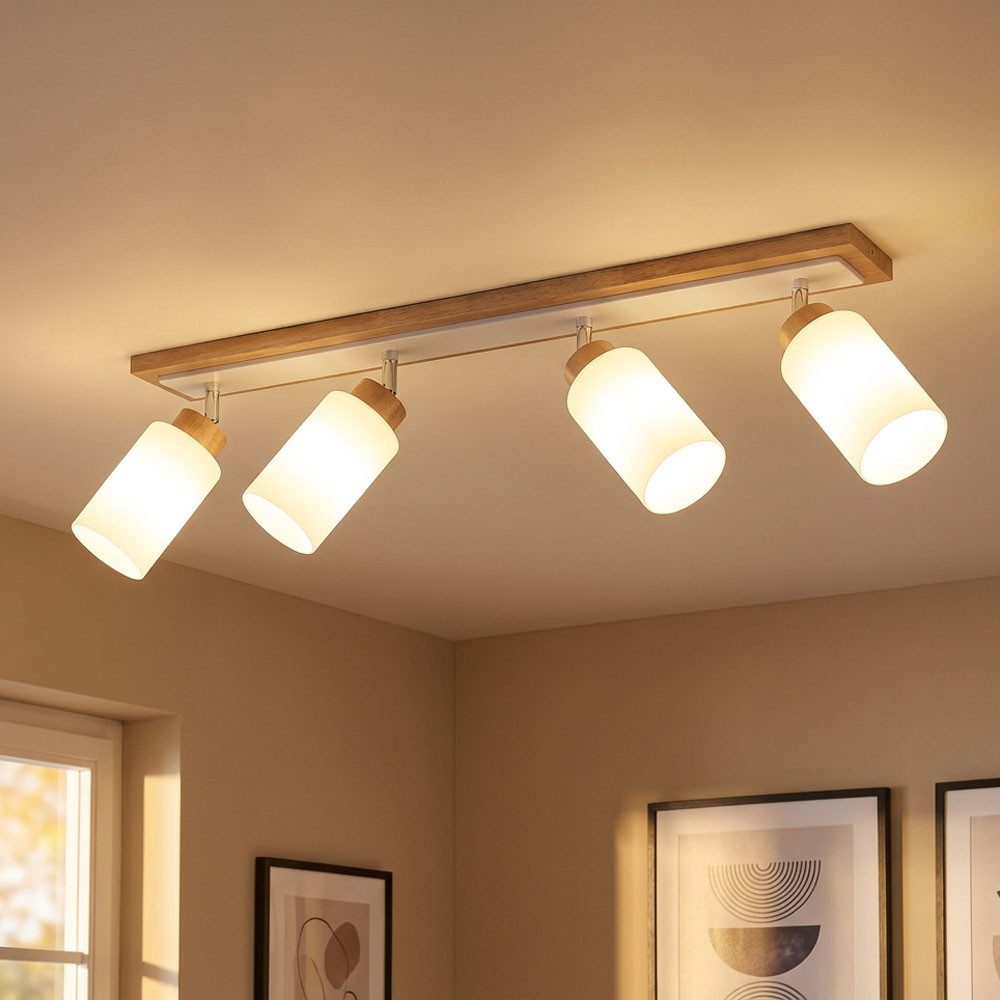 GLOBO LIGHTING LED Wandleuchte, Leuchtmittel inklusive, Warmweiß, Deckenstrahler weiß Holz braun schwenkbar 4-flammig LED Deckenlampe
