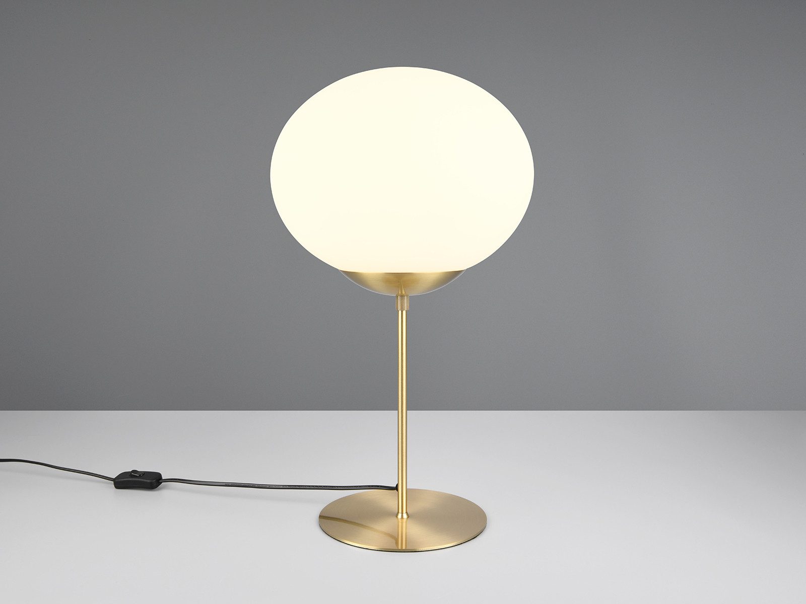 TRIO Leuchten LED Nachttischlampe, Dimmfunktion, LED wechselbar, Warmweiß, Groß-e schöne Tischbeleuchtung Messing mit Glas-kugel, Höhe 52cm