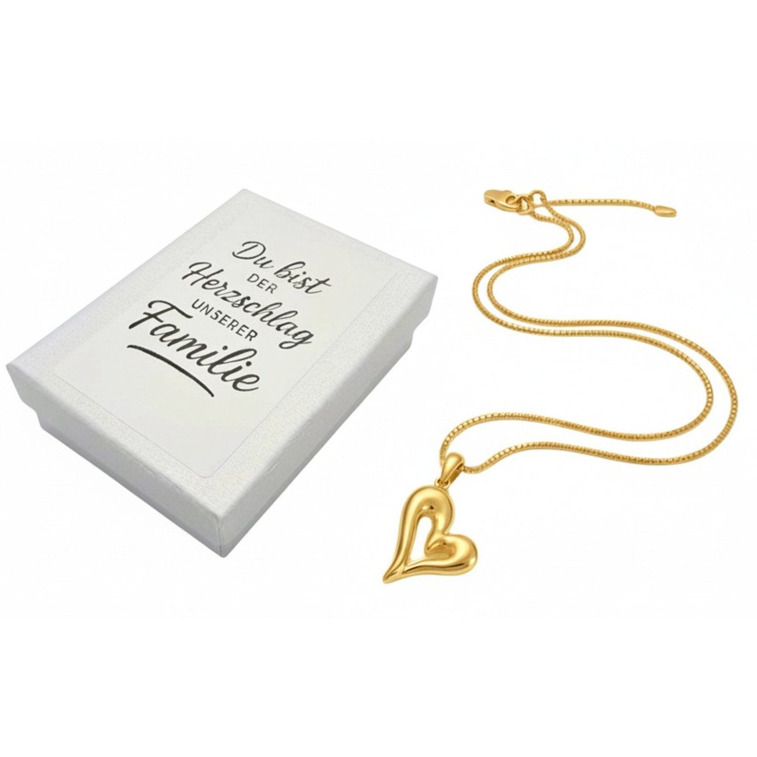 KARMA Freundschaftskette Herzkette Damen Edelstahl, Geschenk (Damenkette, Halskette mit Anhänger), Mama Familie, Gold oder Silber 42+4 cm