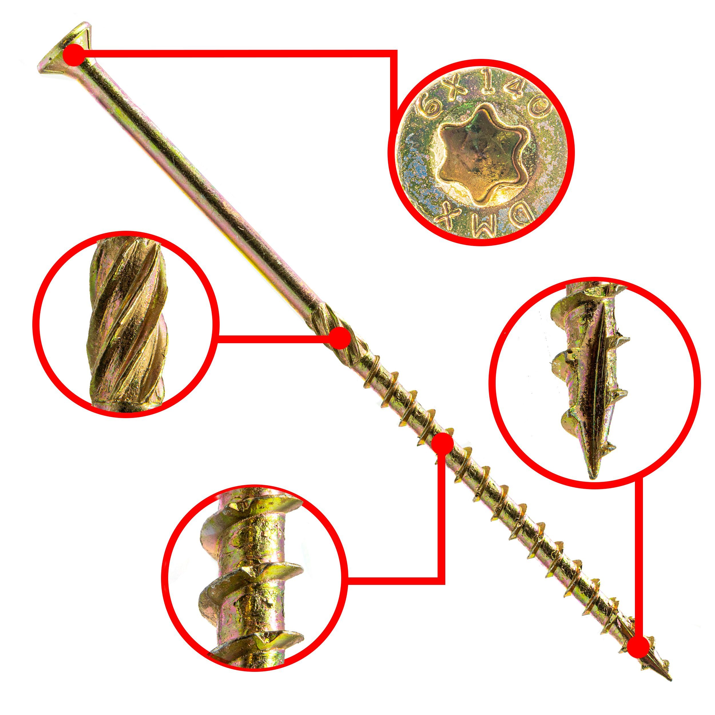 Domax Schraube Holzbauschrauben mit Senkkopf TORX - Zink Galvanisiert, (100 St) – Bild 4 von 4